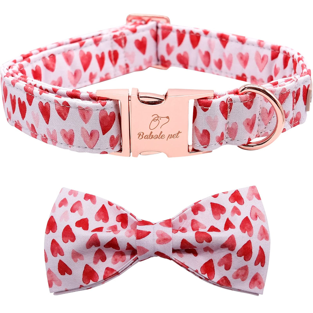 Babole Pet Valentine's Day Dog Collar with Bow Tie,White Red Pink Love Male Dog Collar with Safety Metal Buckle Adjustable Puppy