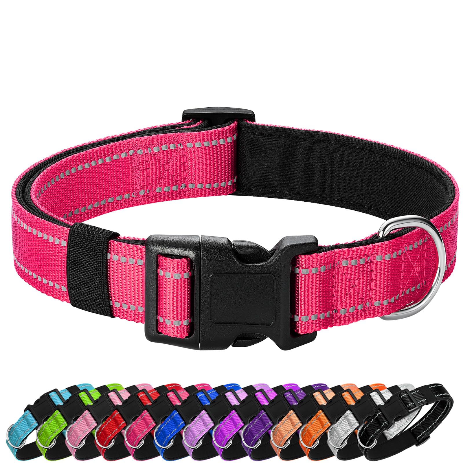 Penseepet Reflective Dog Collar Padded With Soft Neoprene Breathable Quick Release Basic Dog Collars For Large Dogs Hot Pink Girl