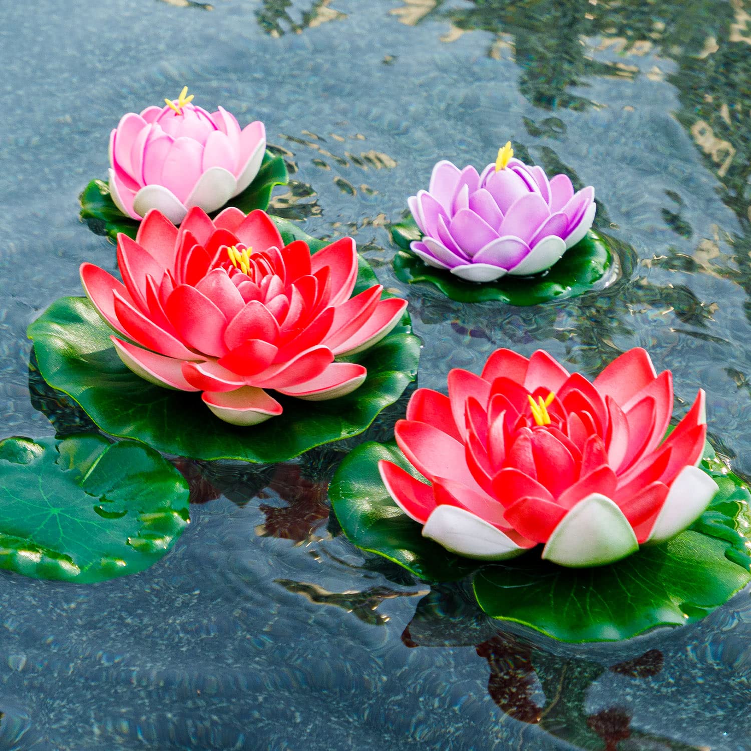 Zaugontw Artificial Floating Foam Lotus Flower With Water Lily Pad, Realistic Ornanment Perfect For Home Outdoor Patio Pond Aquarium Wedding Party Decorations, 10Pcs