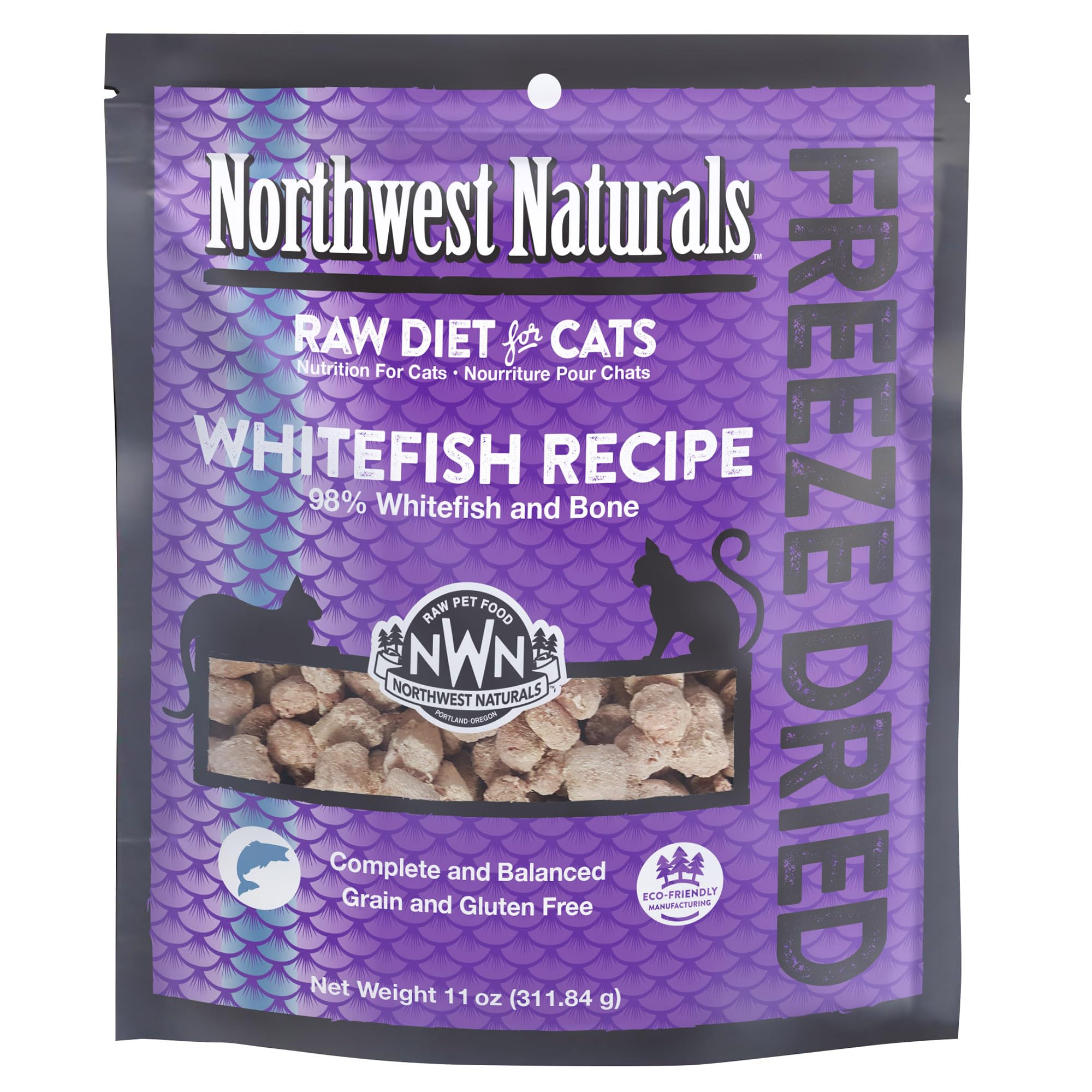 Northwest Naturals Freeze-Dried Whitefish Cat & Kitten Food - Bite-Sized Nibbles, Healthy, Limited, Human-Grade Ingredients, All