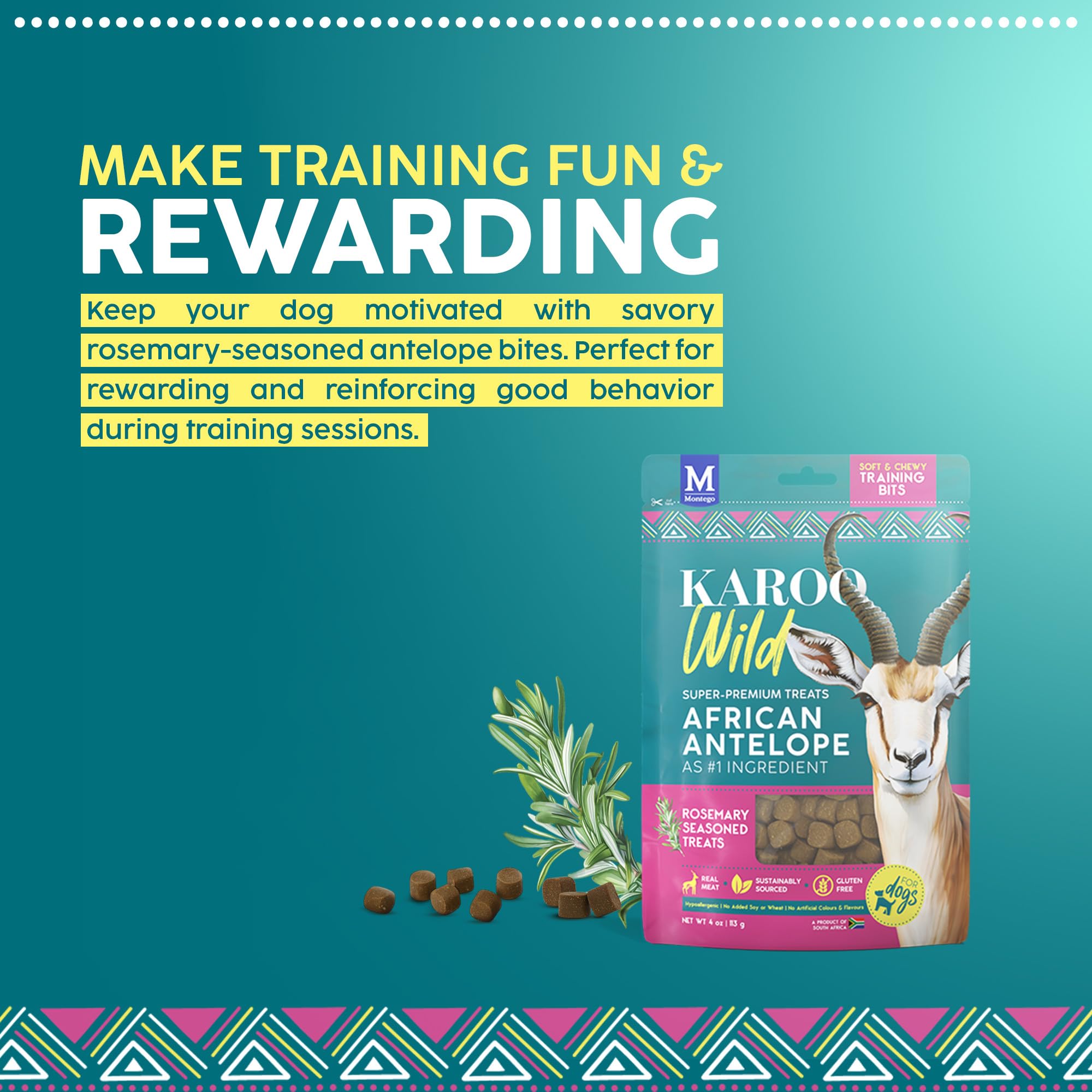 Karoo Wild Training Bits Rosemary Seasoned Treats for Dogs - 4 oz - Soft & Chewy Protein Bits Made with African Antelope - Great