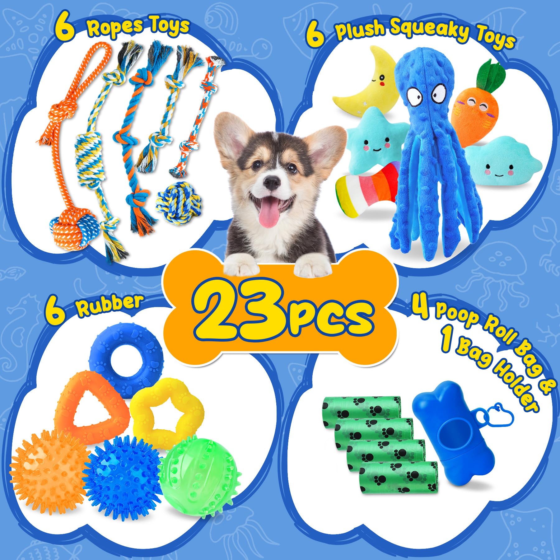 Eefitoys Puppy Toys 23 Pack, Interactive Dog Toys For Puppy Teething, Puppy Chew Toys With Squeaky Plush Toys, Rope Toys And Dog