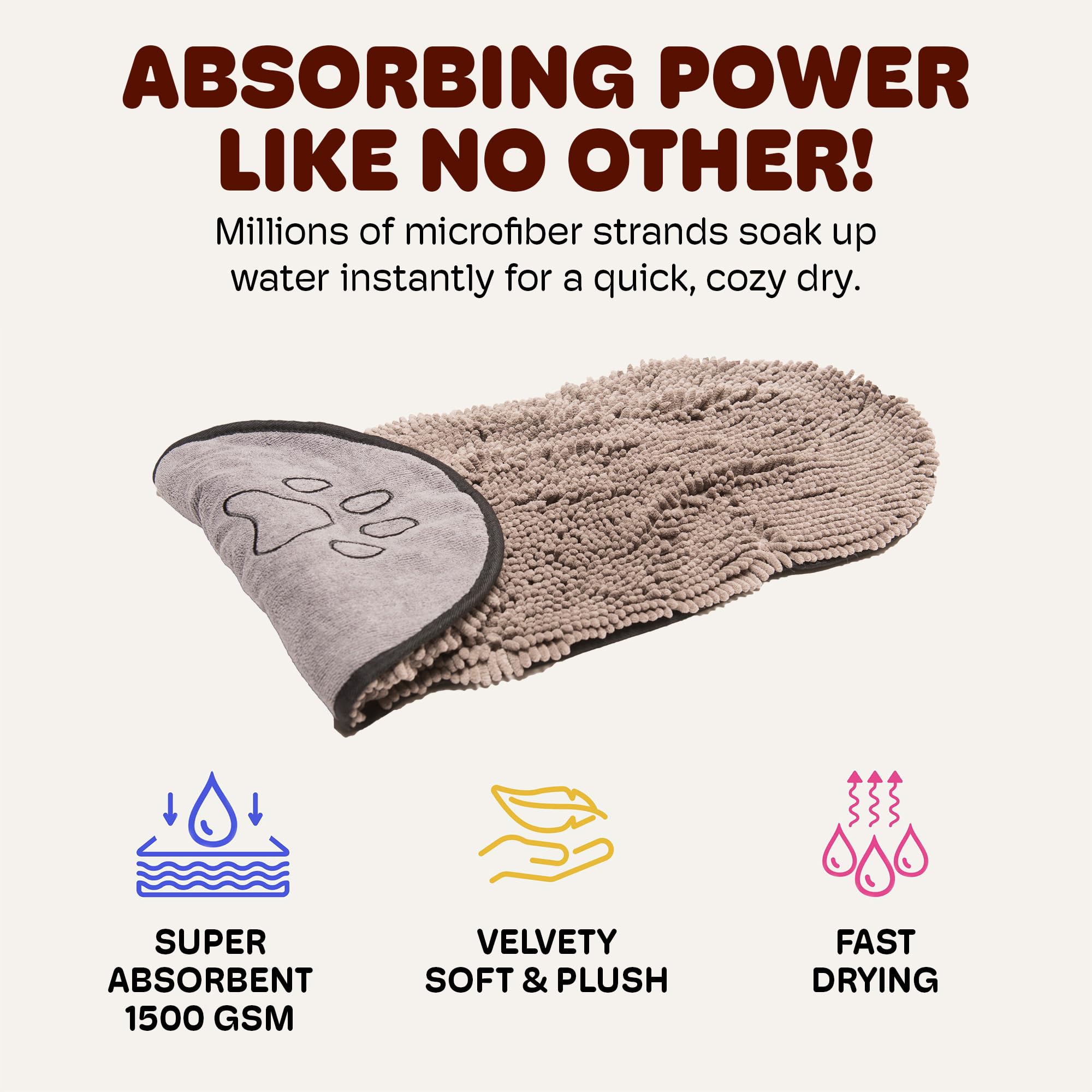 Dog Gone Smart The Dirty Dog Shammy - Fast Drying Plush Shammy Towel With Dual Hand Pockets And Elastic - Super Absorbent Microf