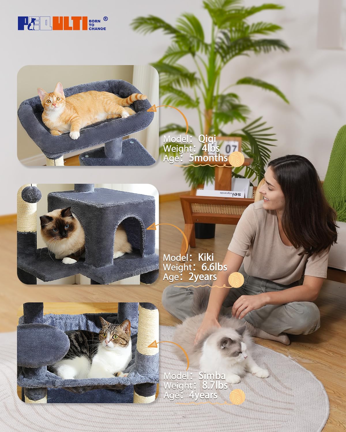 Pequlti 45.7'' Cat Tree For Indoor Cats With Metal Frame Big Hammock, Cat Tower For Small Or Medium Cats With Cat Condo House, W