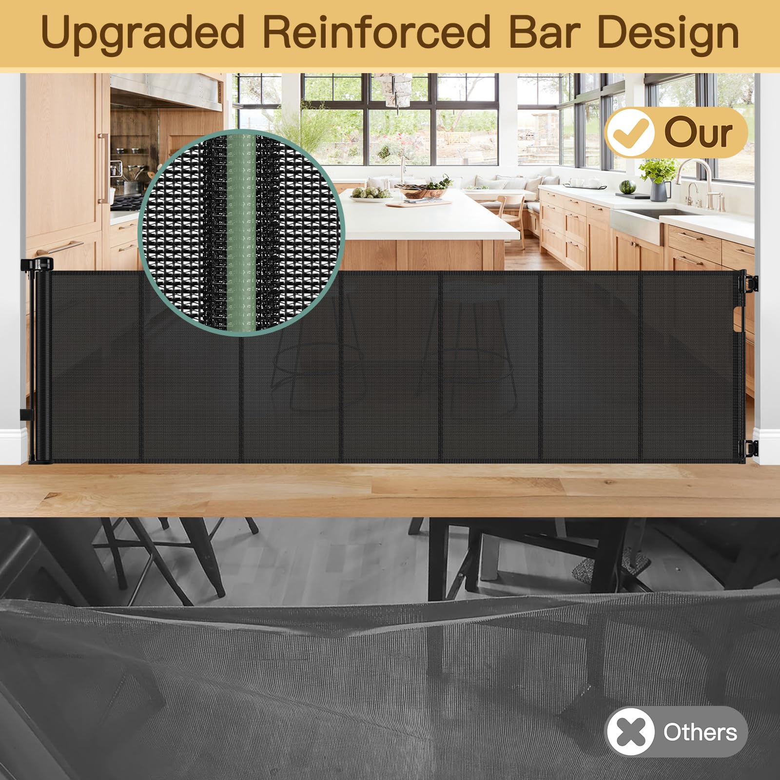 Reinforced 159 Inch Extra Wide Baby Gates for Large Openings Prevent Babies and Dogs from Crawling Through Retractable Baby Gate