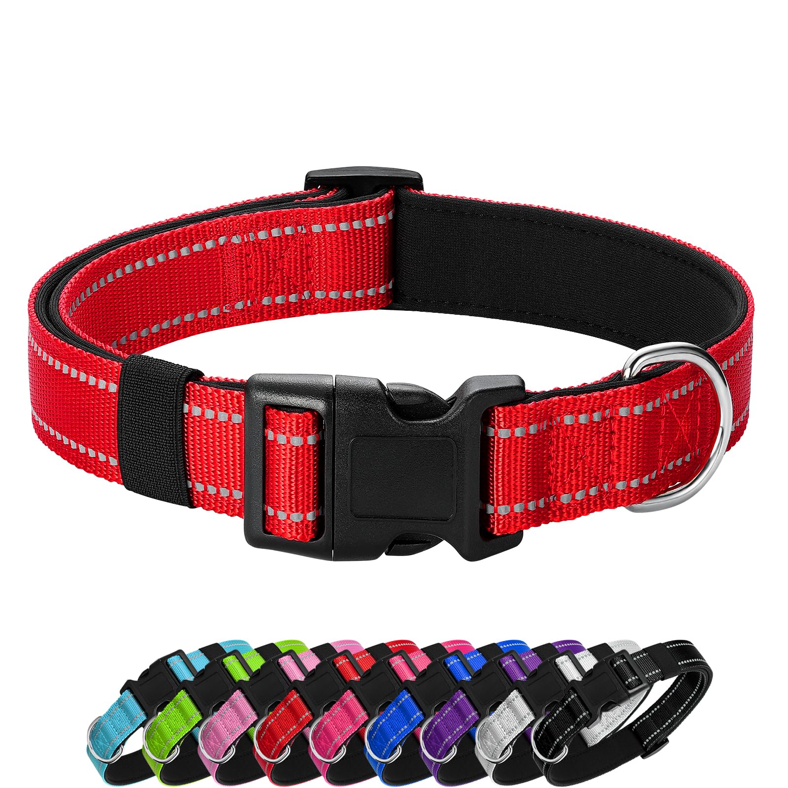 Penseepet Reflective Dog Collar Padded With Soft Neoprene Breathable Quick Release Basic Dog Collars For Puppy Small Dogs Red Girl Boy