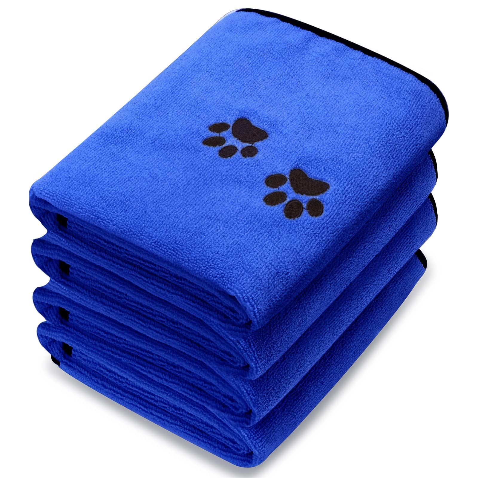 4 Pack Dog Towels For Drying Dogs Microfiber Dog Towel Soft Absorbent Pet Bath Towel Dog Drying Grooming Towel With Embroidered Paw For Pet Dogs Cats Bathing And Grooming (Deep Blue, 35 X 20 Inch)