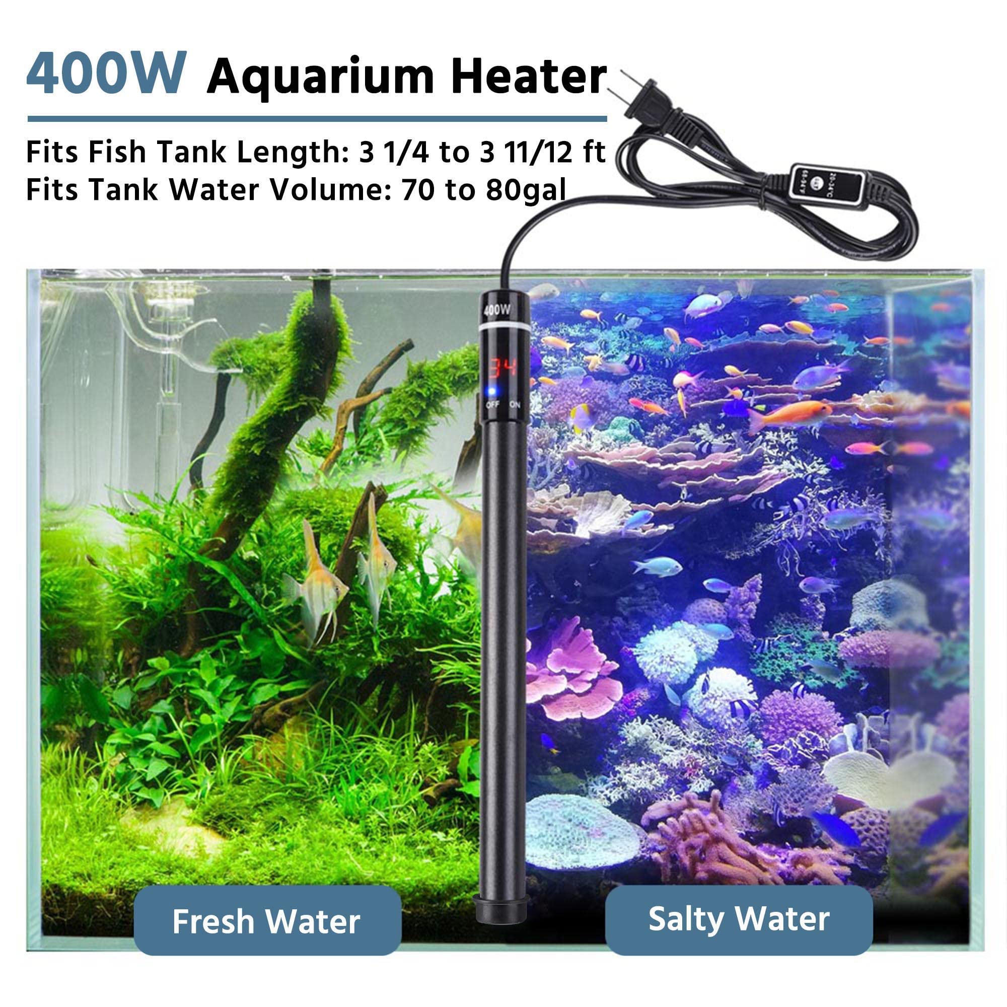 Yescom Aquarium Heater 400W Submersible Fish Tank Heater For 80 Gallon With Intelligent Lcd Temperature Display Saltwater Freshw