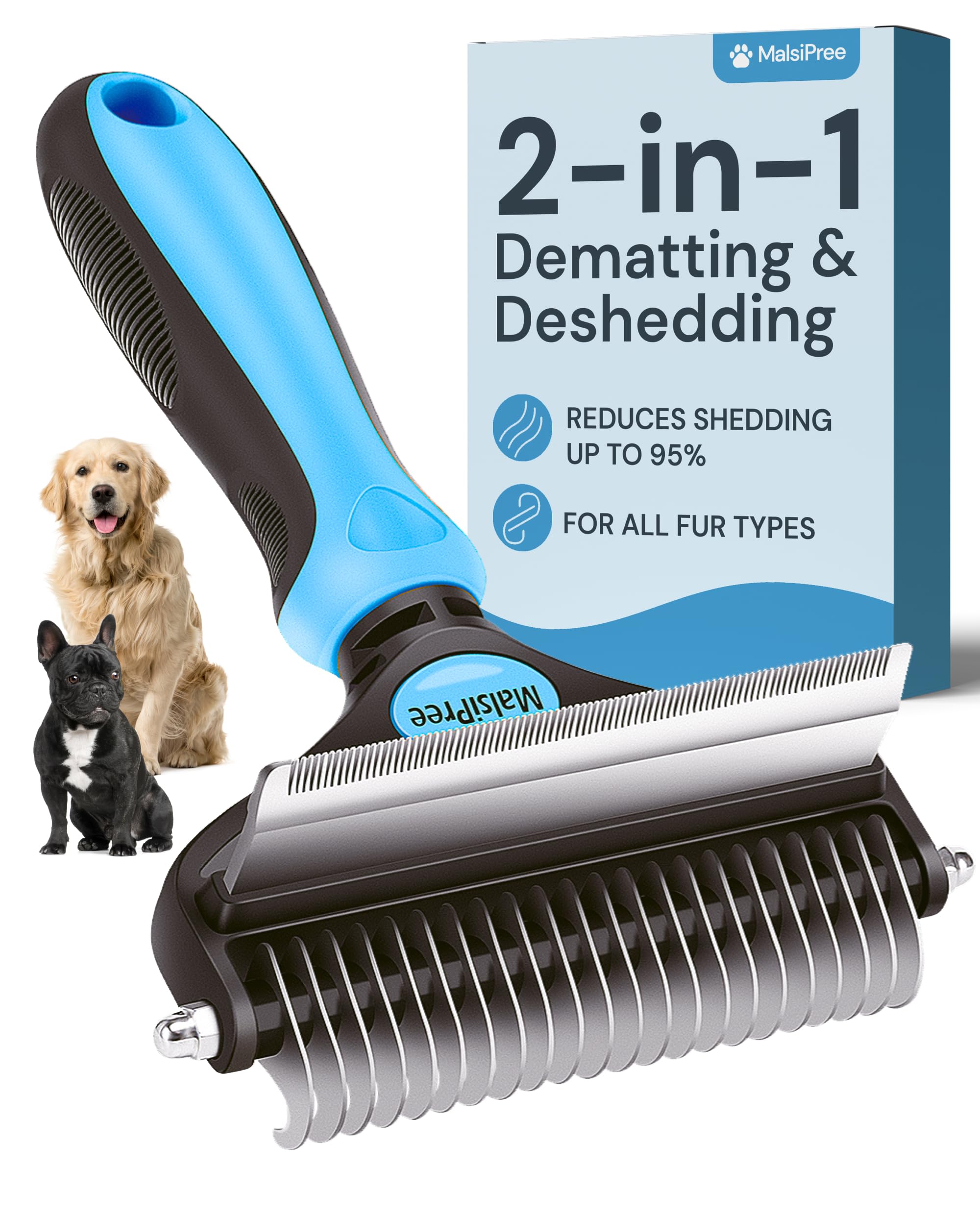 Dhreya Pet Grooming Brush For Dogs/Cats,2 In 1 Deshedding Tool & Undercoat Rake Dematting Comb For Mats,Reduces Shedding By Up T