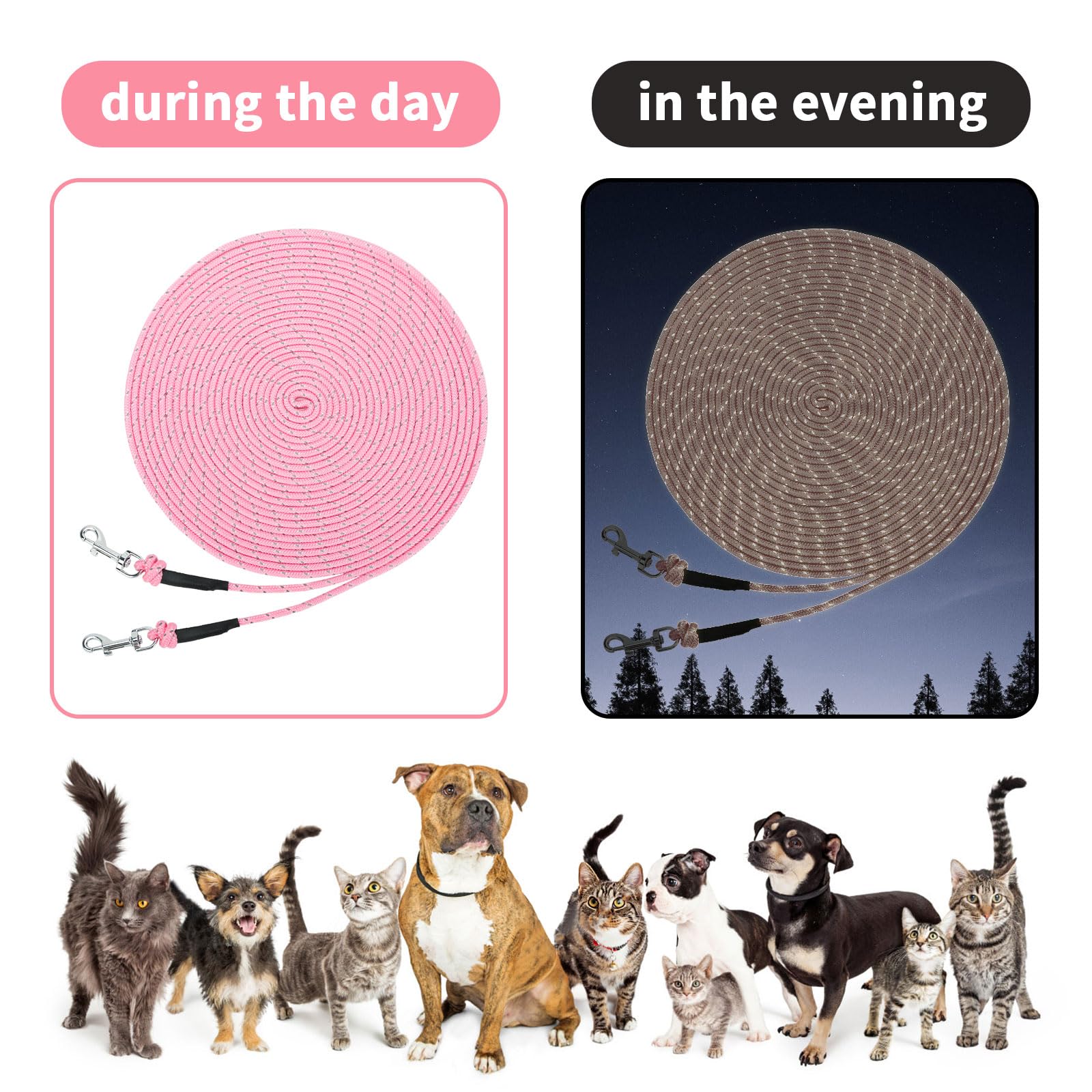 Rypet Reflective Cat Long Leash 15 Ft Escape Proof Walking Leads Yard Long Leashes Durable Safe Personalized Extender Leash Tran