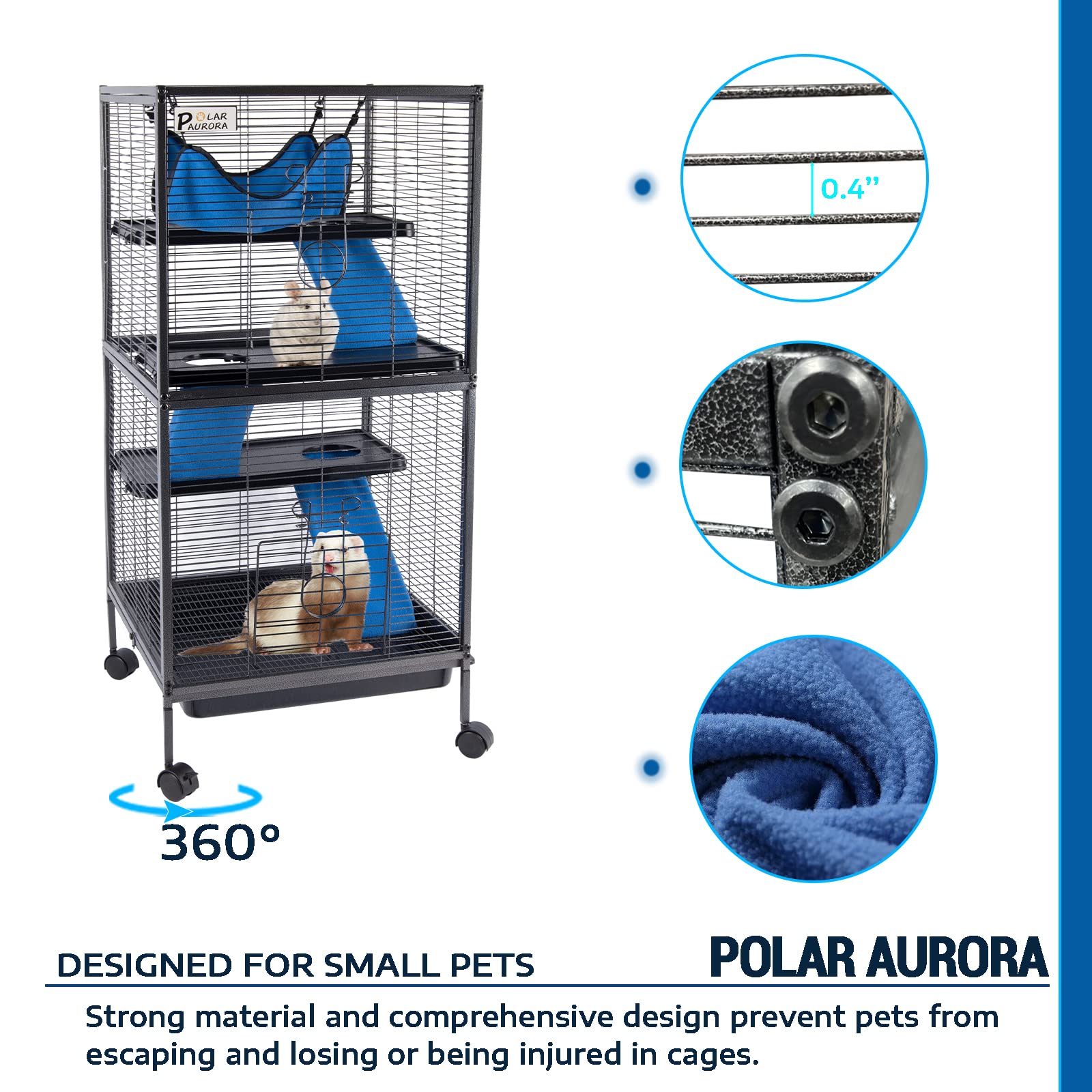 4 Tier Steel Deluxe Small Animal Pet Cage Kit For Guinea Pig Ferret Little Rabbit With Wheels Brakes Hammock 4 Platforms Removable Tray And Ladder With Flannel