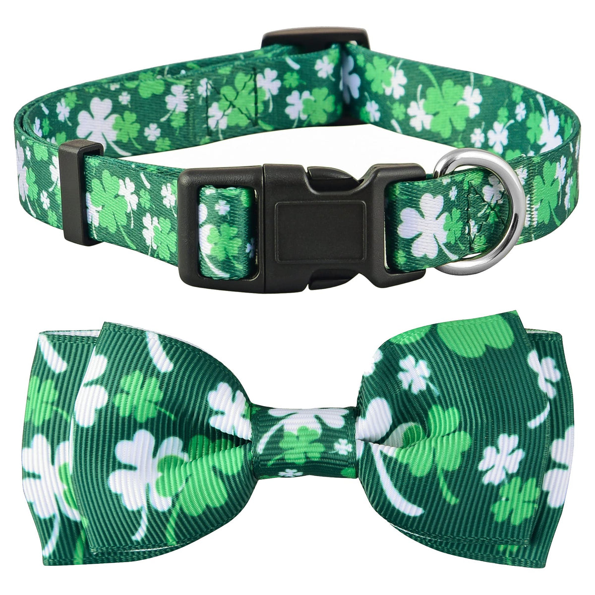 St Patricks Day Dog Collar With Bowtie, Gift Decor For Irish, Lucky Clover Shamrock Bow Tie (Large, St. Patrick'S Mixed Clover)