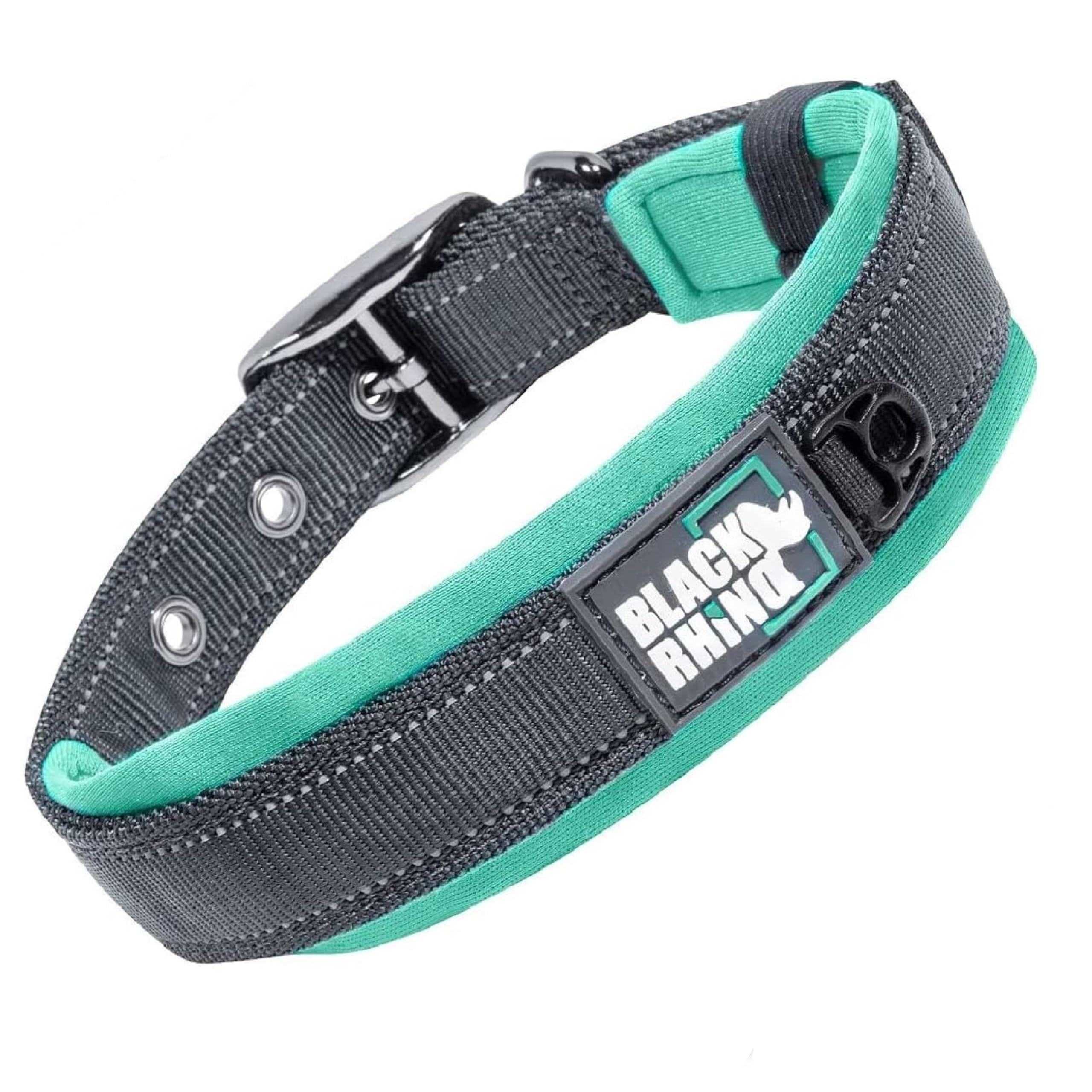Black Rhino Comfort Collar - Ultra Soft Neoprene Padded Dog Collar for Large Dogs, Heavy Duty, Adjustable, Reflective, Weatherproof, Blue/Grey