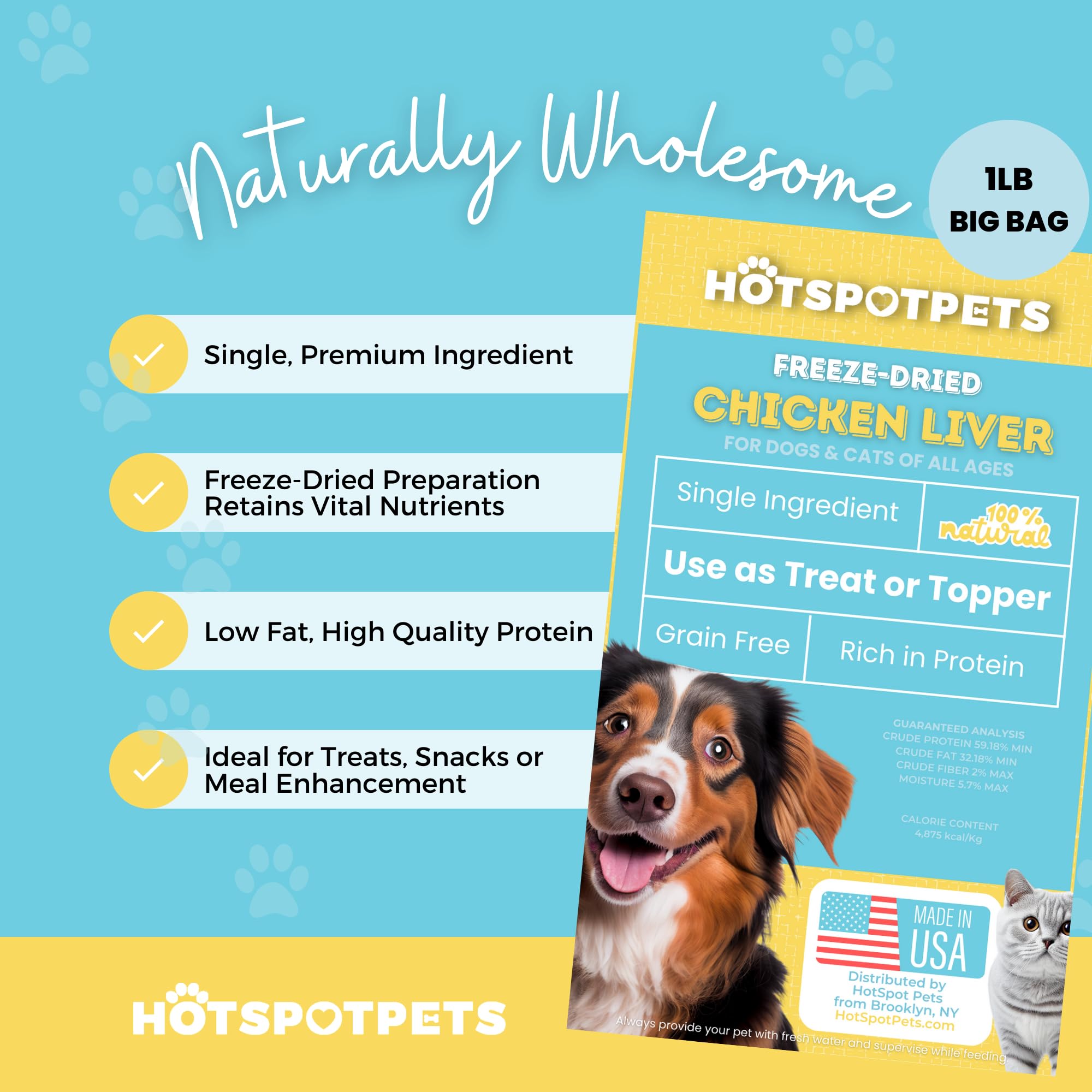 hotspot pets Freeze Dried Chicken Liver Treats for Cats & Dogs -1LB Big Bag- Single Ingredient All Natural Grain-Free - Perfect