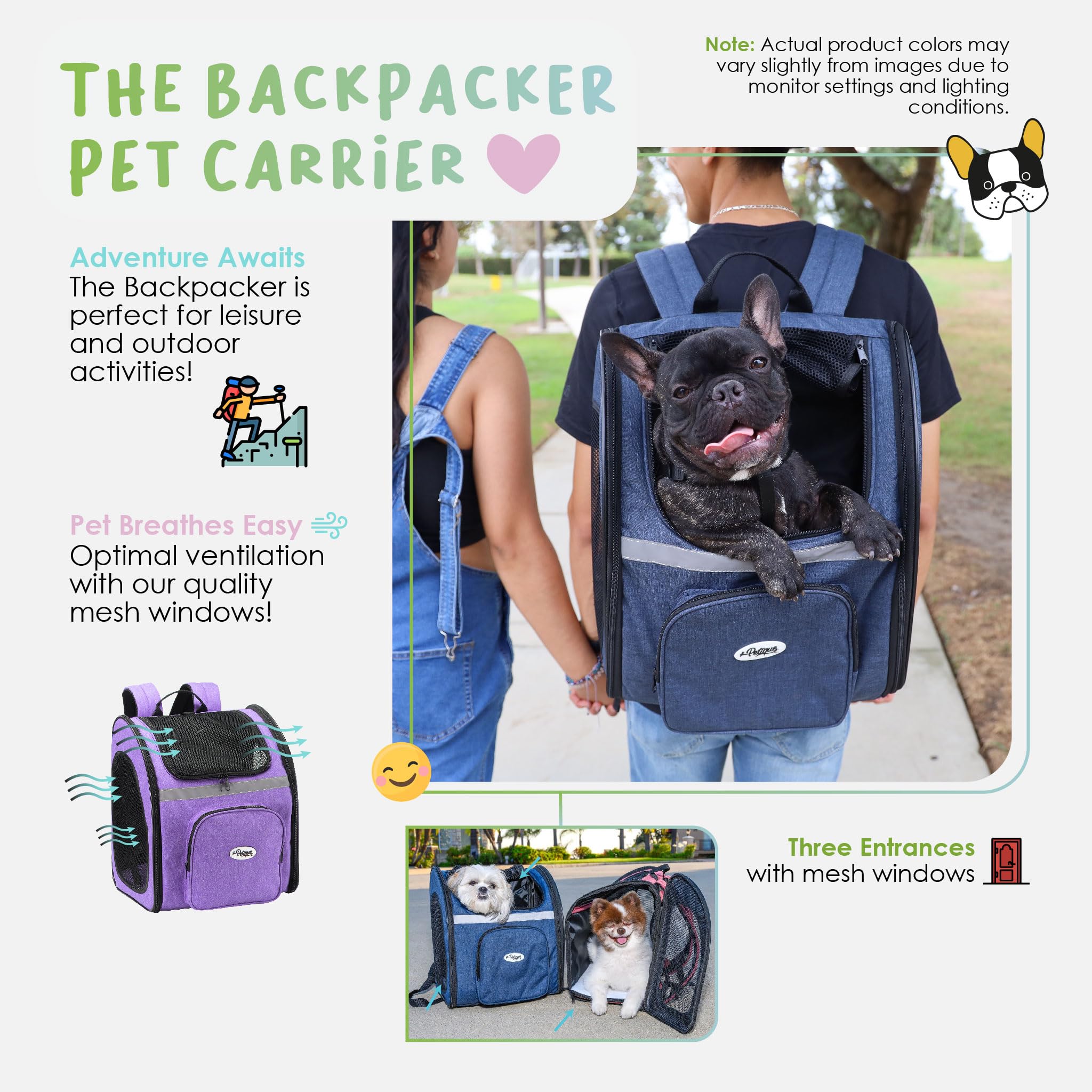 Petique Pet Backpacker, Pet Carrier For Small Size Pets, Ventilated Backpack Bag For Cats & Dogs