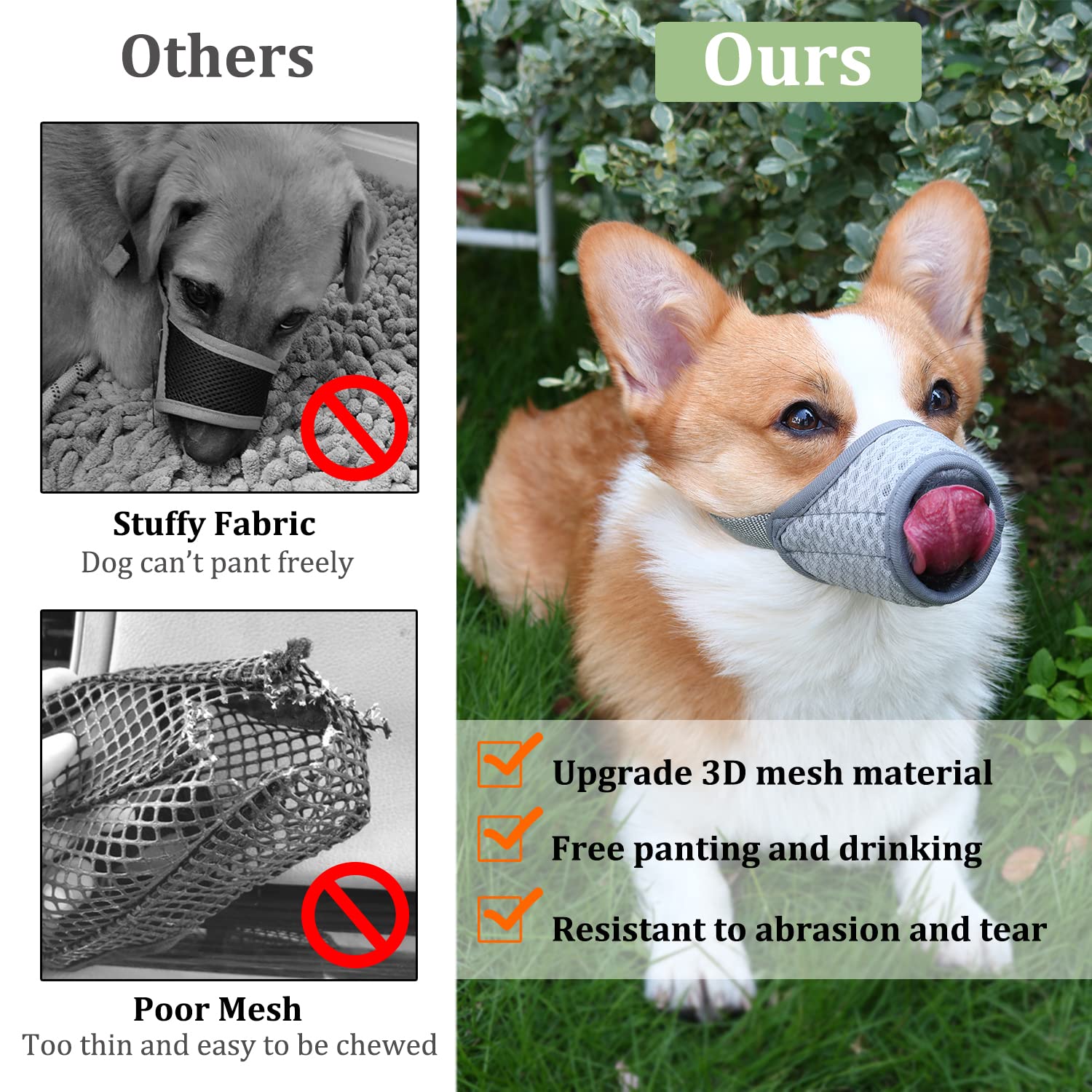 Dog Muzzle, Soft Mesh Muzzle For Small Medium Large Dogs Chihuahua Poodles Beagle Dachshund Corgis Labrador Golden, Puppy Muzzle For Biting Chewing Grooming, Allows Panting Drinking (Grey, Xl)