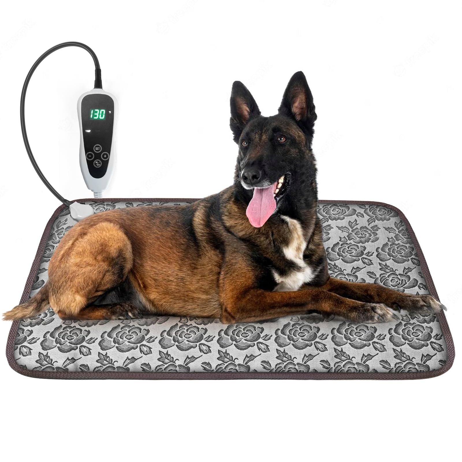 Golopet Large Dog Heating Pad For Dogs 34X21Inches Waterproof Pet Heating Pad Smart Thermostat Switch, Heated Dog Bed Chew Resistant Steel Cord Dog Warming Pad Mat Complimentary A Fleece Fabric Coverr