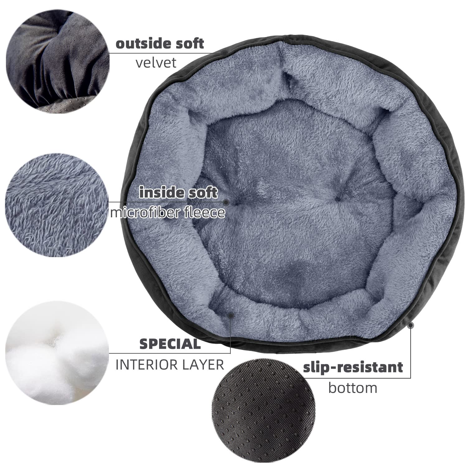 Asvin Medium Dog Bed - Soft & Washable Pet Bed for Dogs & Cats, Anti-Slip & Water-Resistant, Black, 25 inches