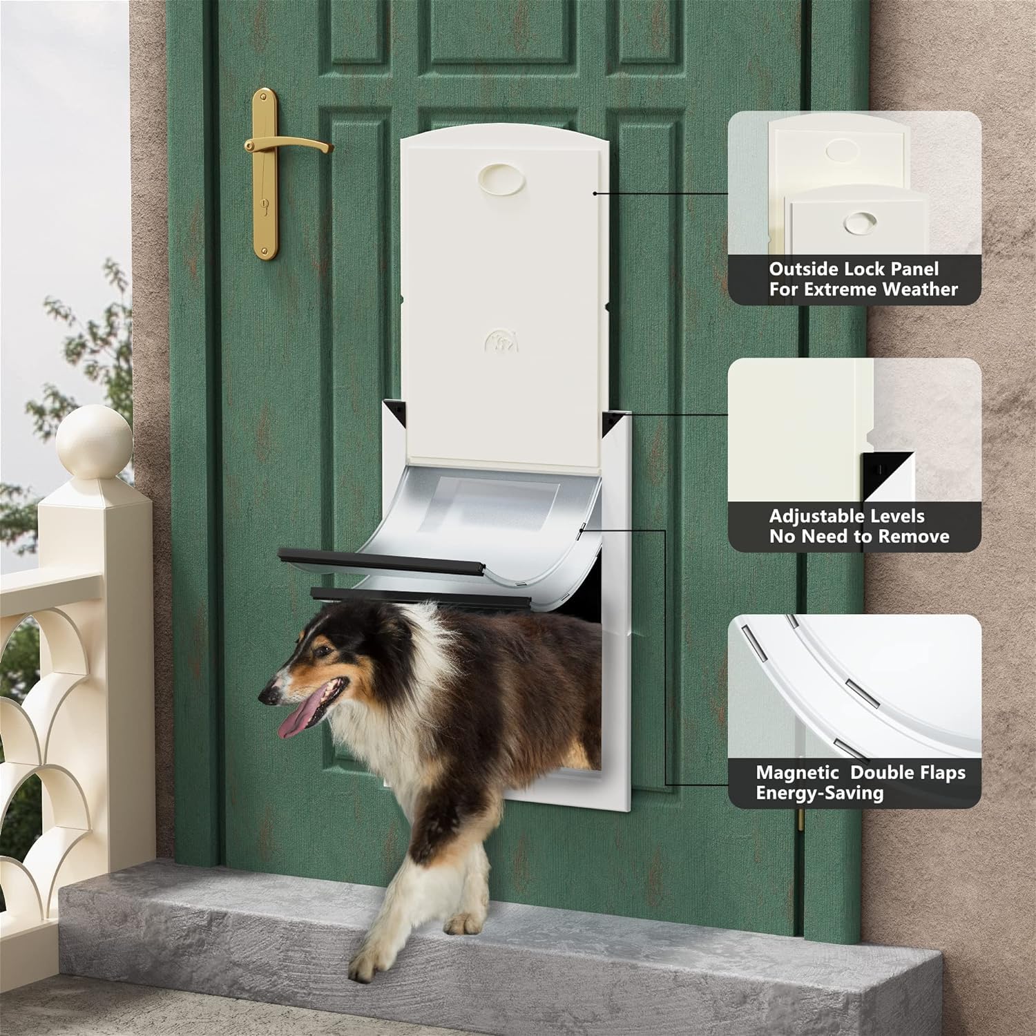 Aluminum Dog Door For Interior And Exterior Door, Double Magnetic Flaps, Doggy Door With Two Sliding Lock Panels, Dog Door For L