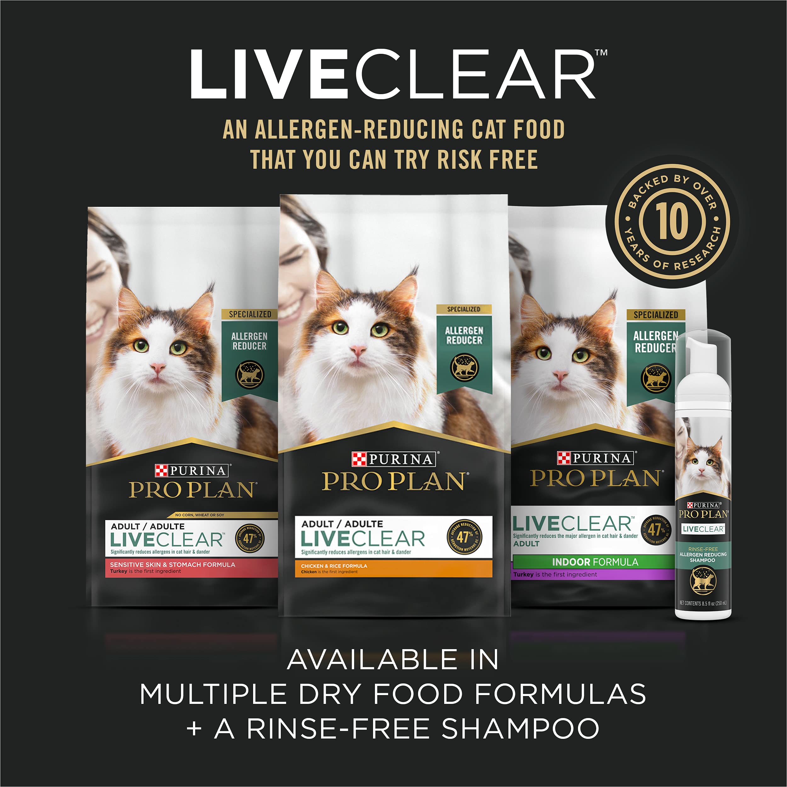 Purina Pro Plan Allergen Reducing Senior Cat Food, LIVECLEAR Adult 7+ Prime Plus Chicken and Rice Formula - 3.2 lb. Bag