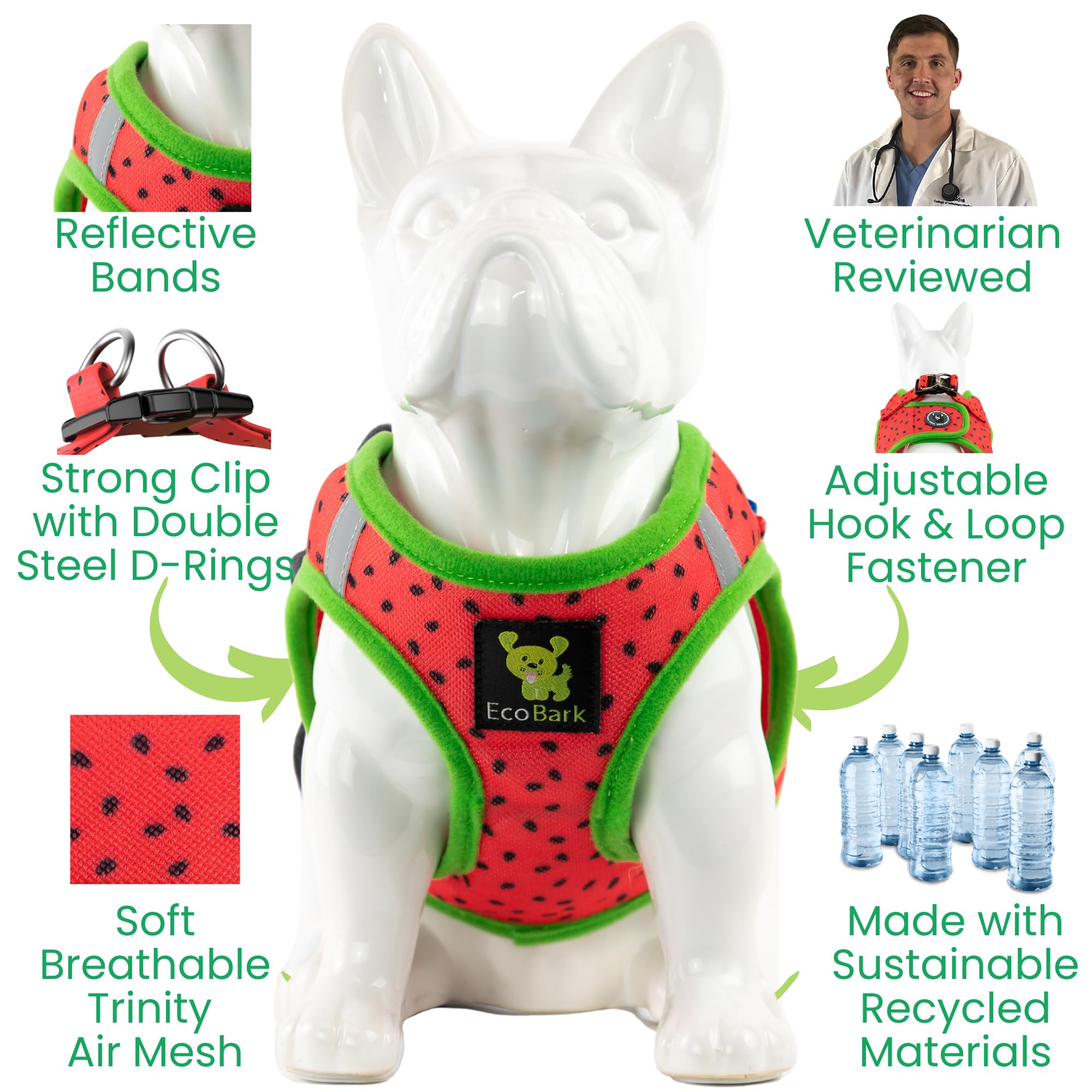 Ecobark Step In Dog Harness - Teacup Dog Harnesses For Xxs, Xs, And Small Dogs - Soft No Pull Mini Body Halter - Puppy To Senior Dogs - Toy Breed Dog Harness Vest Under 5 Pounds Lbs (Watermelon, Xxxs)