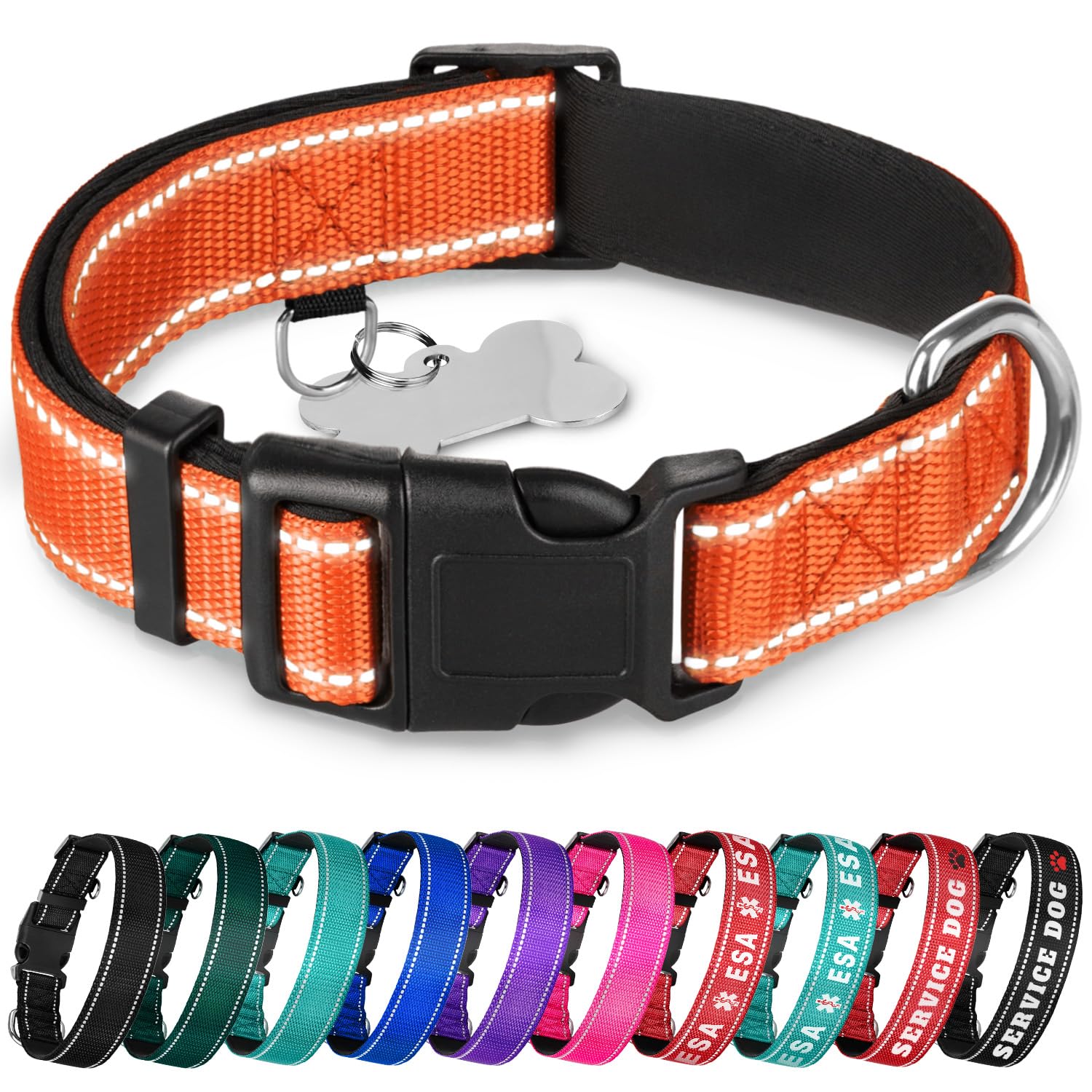 Teceum Reflective Pet Collar - Orange - Xs - Extra Soft Padding - Basic Nylon Dog Collar - Quick Release Buckle - Fits Small, Me