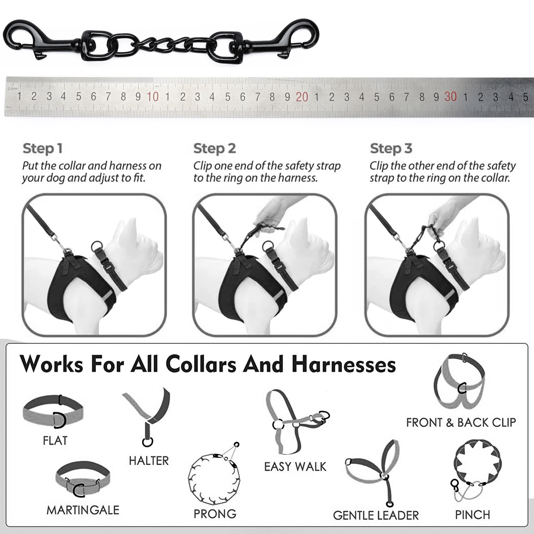 Deyace Metal Dog Collar Safety Clip, 2 Pack Heavy-Duty Backup For Prong Collar, Dog Harness Collar Connector 8Inch/10Inch (8-Inc