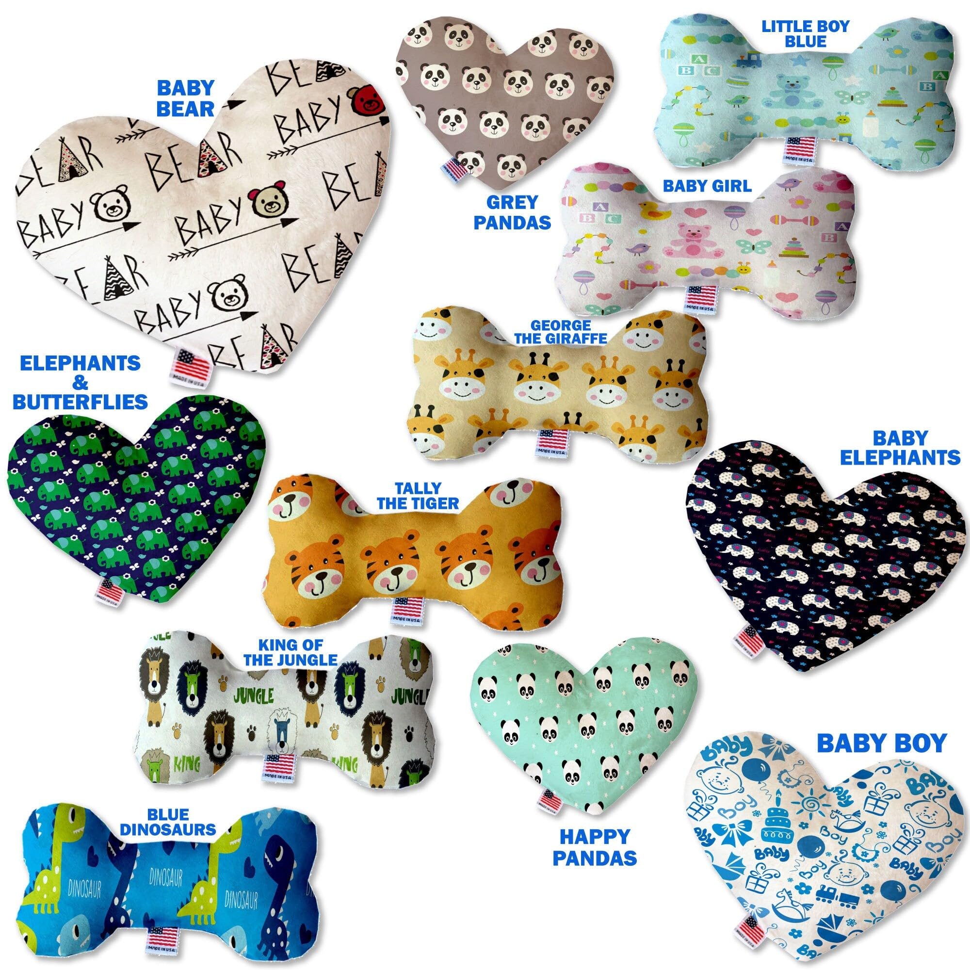 Pet and Dog Plush Heart or Bone Toy, &quot;Oh Baby Group&quot; (Available in different sizes, and 12 different pattern options!) Baby Bear 6&quot; Plush Bone