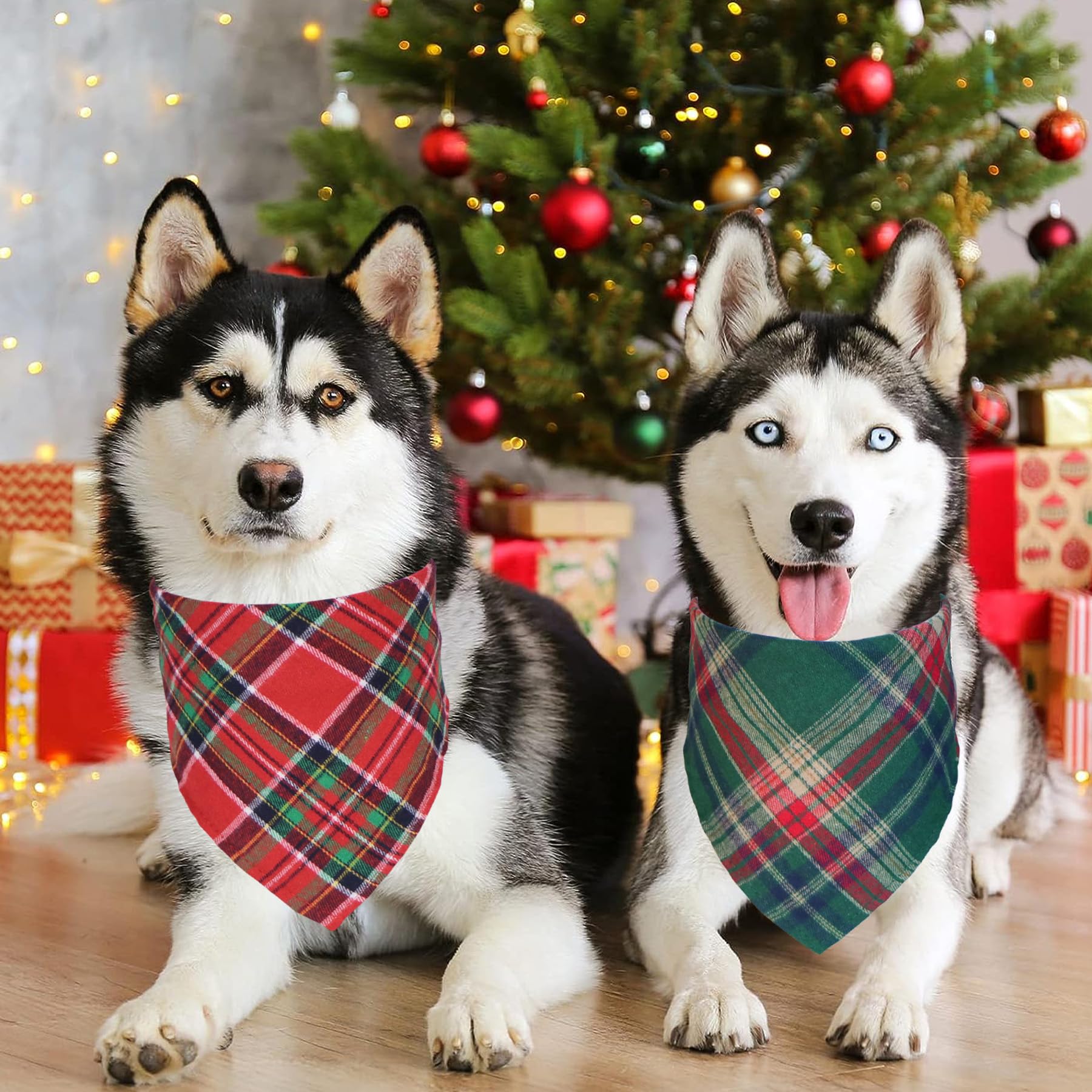 Stmk 2 Pack Christmas Dog Bandanas, Multi Size Dog Christmas Bandana, Premium Cotton Fabric Plaid Holiday Bandanas For Large X-L