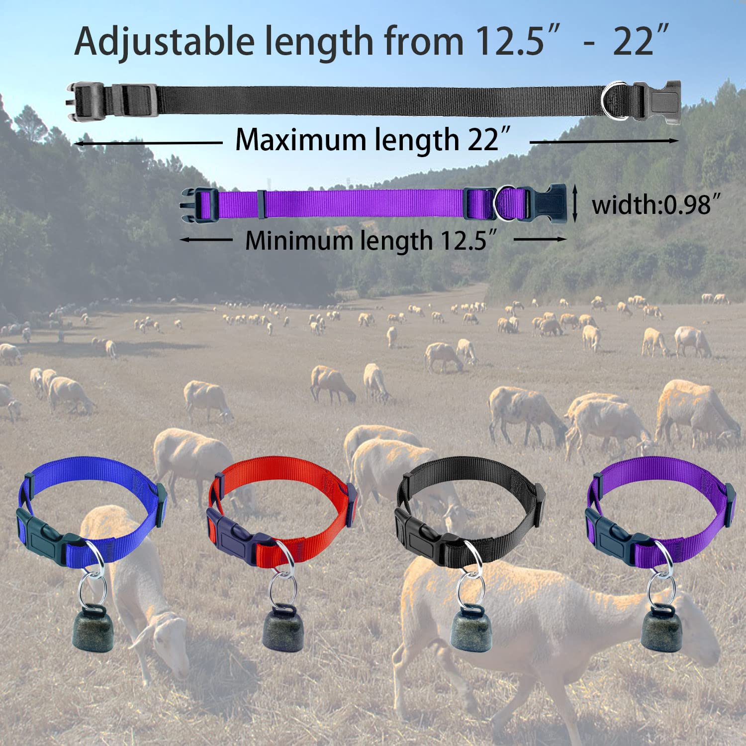 Oisinlas 4 Pack Goat Collar With Bell, Pet Grazing Copper Bells, Cow Horse Sheep Anti-Lost Bronze Bell Accessories Adjustable An