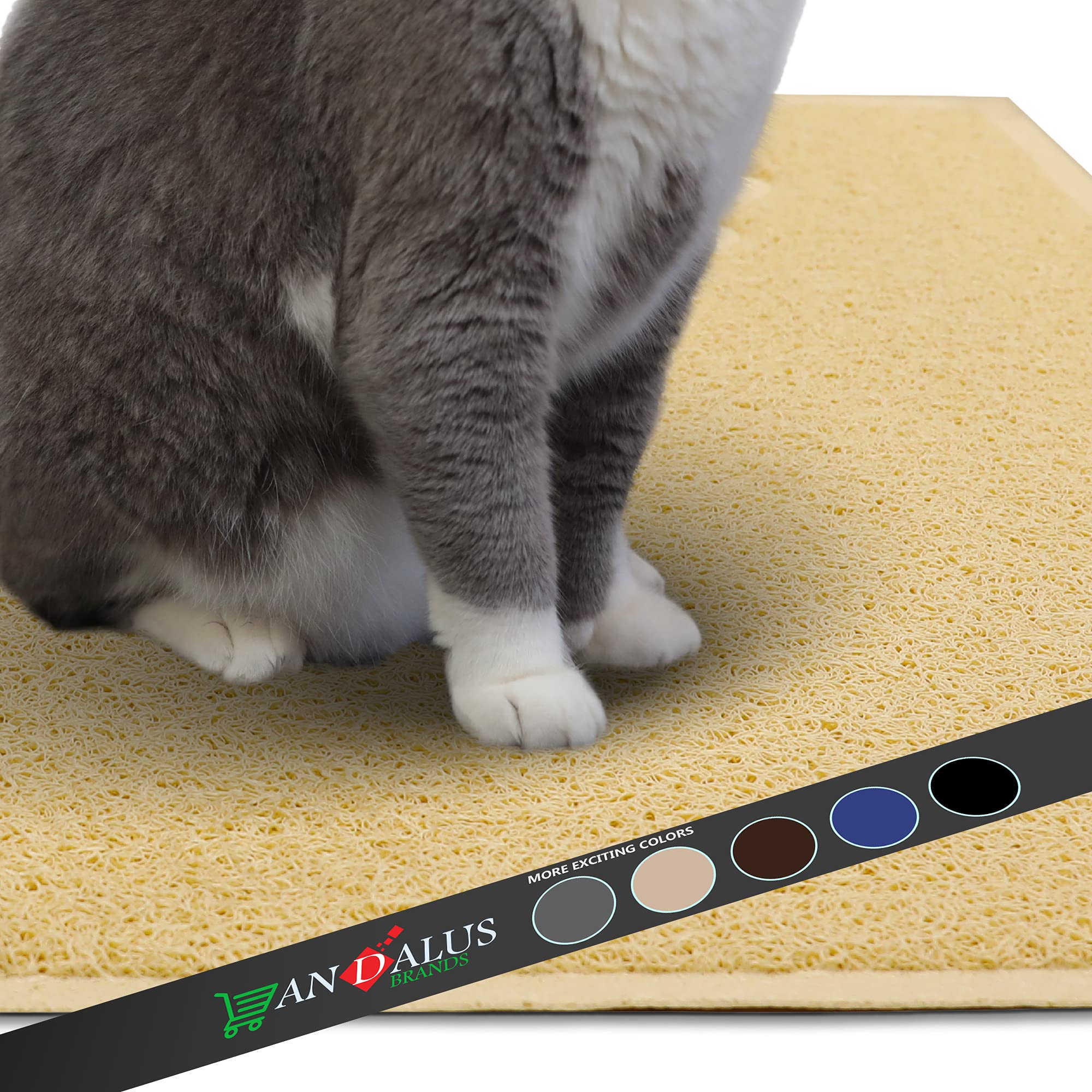 Andalus Premium Cat Litter Mat Pack Of 1-100% Waterproof With Non-Slip Backing Of Litter Box Mat - Soft On Kitty Paws & Easy To Clean Cat Mats For Litter - Beige, Extra-Large (35' X 23')