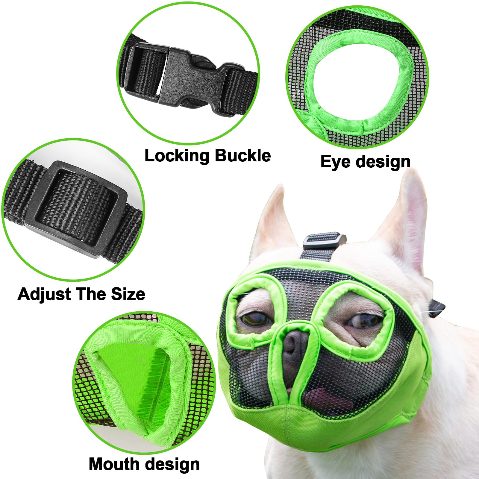 Jyhy Short Snout Dog Muzzles- Adjustable Breathable Mesh Bulldog Muzzle For Biting Chewing Licking Grooming Dog Mask,Green S