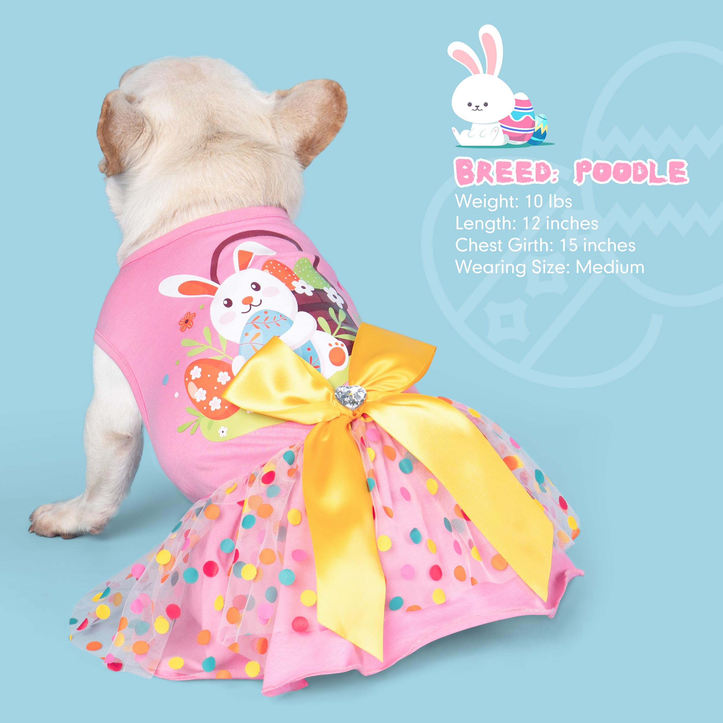 Cyeollo Easter Day Dog Dress Holiday Outfit Dog Clothes Girl Skirt Bunny Egg Print Tulle Doggie Dresses For Medium Large Dogs Pe