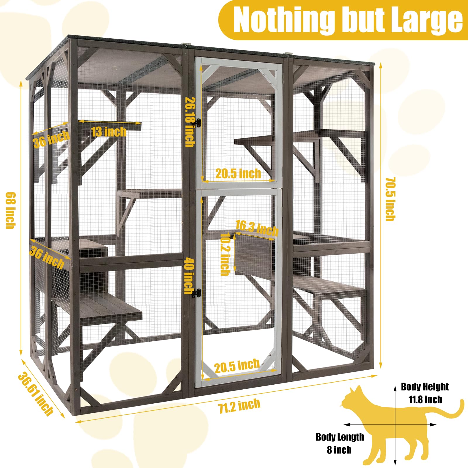Gowoodhut Outdoor Catio Cat Enclosures - Extra Large Wooden Outdoor Cat House Enclosure Weatherproof With Multi Platforms & Loun