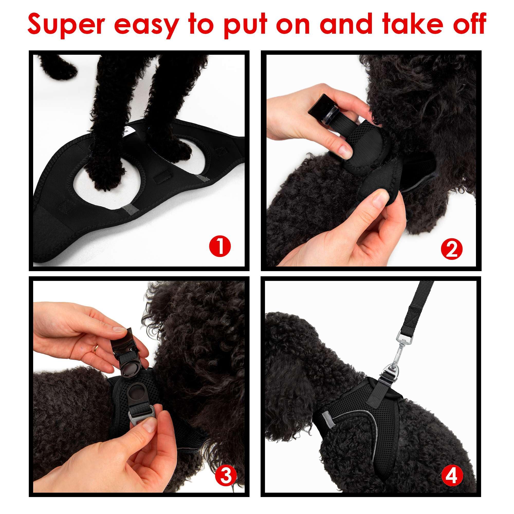 Tailpetz Black Dog Harness Medium Sized Dog, Adjustable No Pull Step in Harness Medium Size Dog, Reflective Puppy Harness for Pu