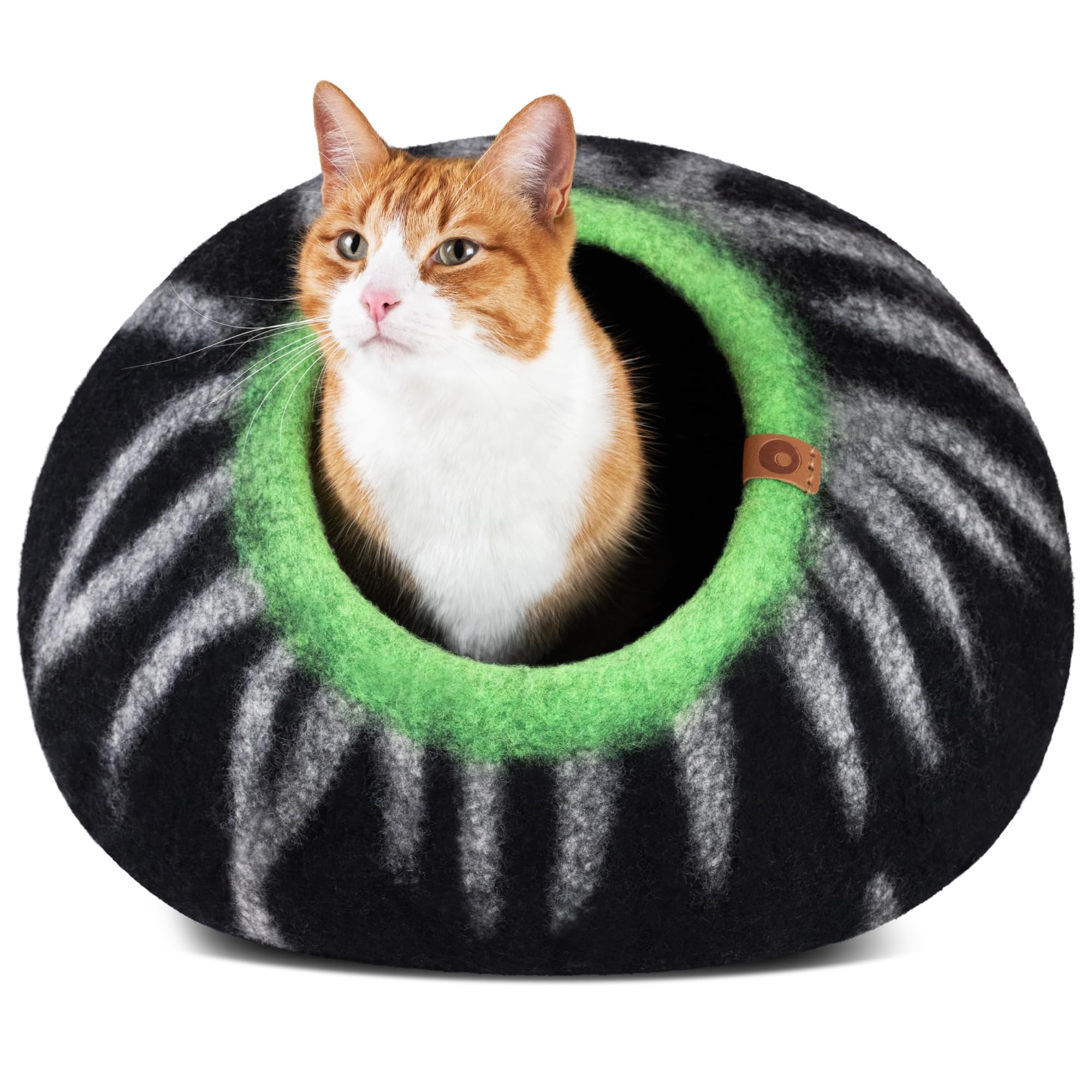Meowfia Cat Cave - Premium Felt Cat Bed For Indoor Cats, Handmade 100% Merino Wool (Vivid Shades) (Large, Shining Tiger)