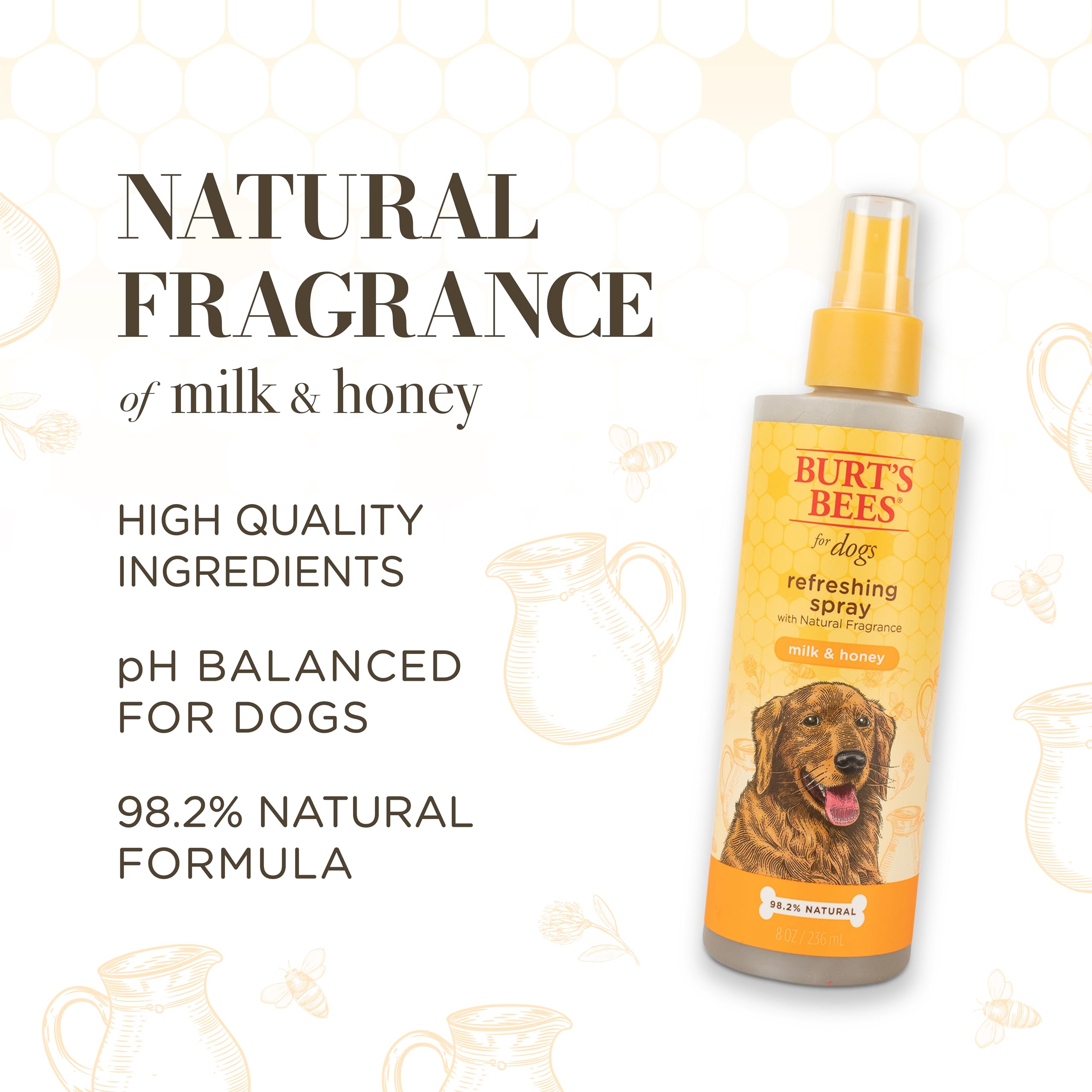 Burt'S Bees For Pets Naturally Derived Deodorizing Spray For Dogs With Milk & Honey - Eliminates Dog Odors - Ph Balanced For Dog