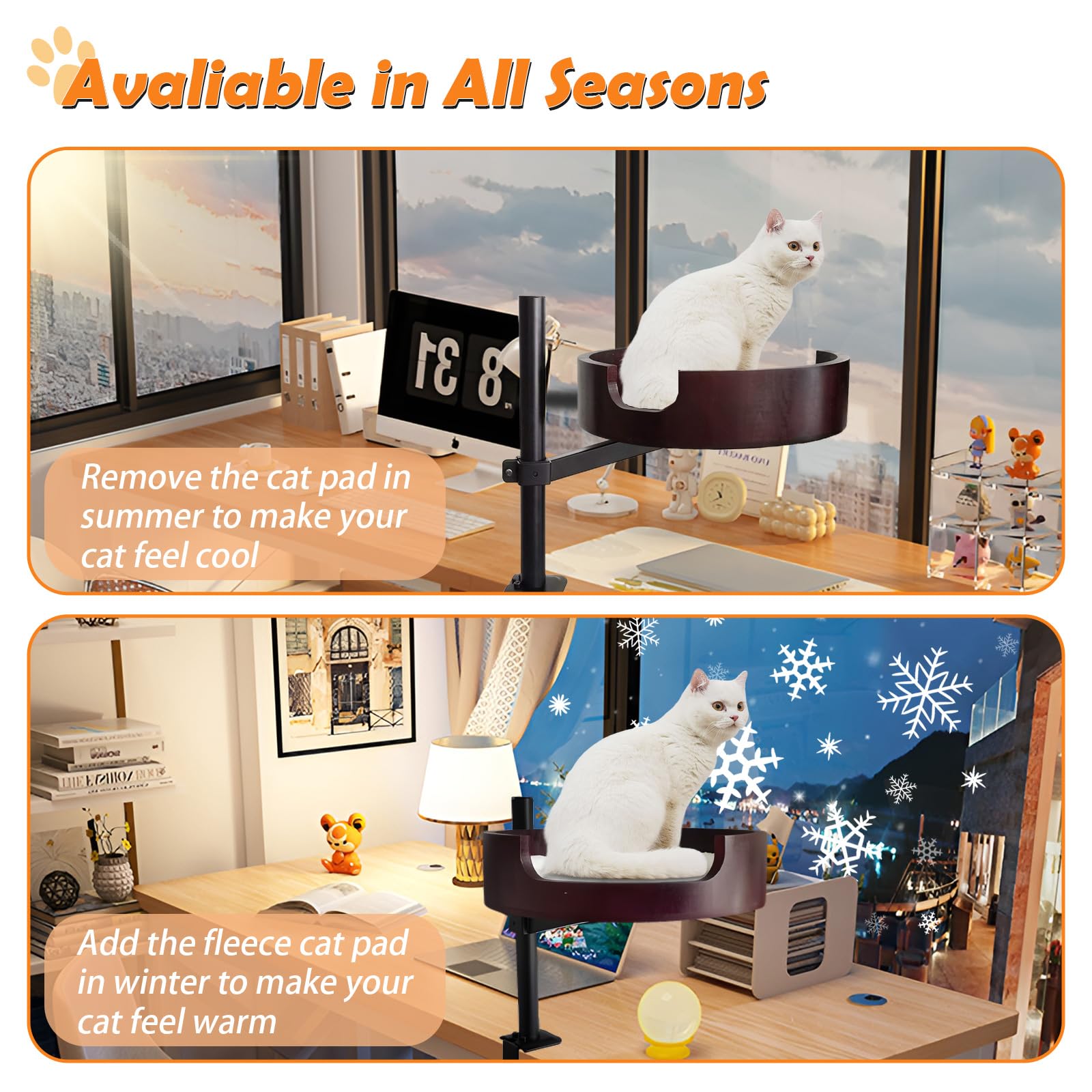 Xzking Cat Desk Bed- Adjustable Wooden Cat Bed For Home Office And Study Rooms, Desktop Kitten Furniture Attachment With Pet Mat