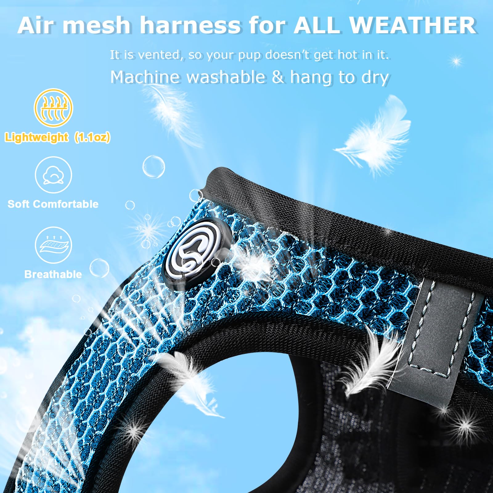 No Pull Small Dog Harness For Under 22 Lbs Dogs, Step In Air Mesh Puppy Reflective Lightweight Dogs Cats Vest (Blue, Xxxs