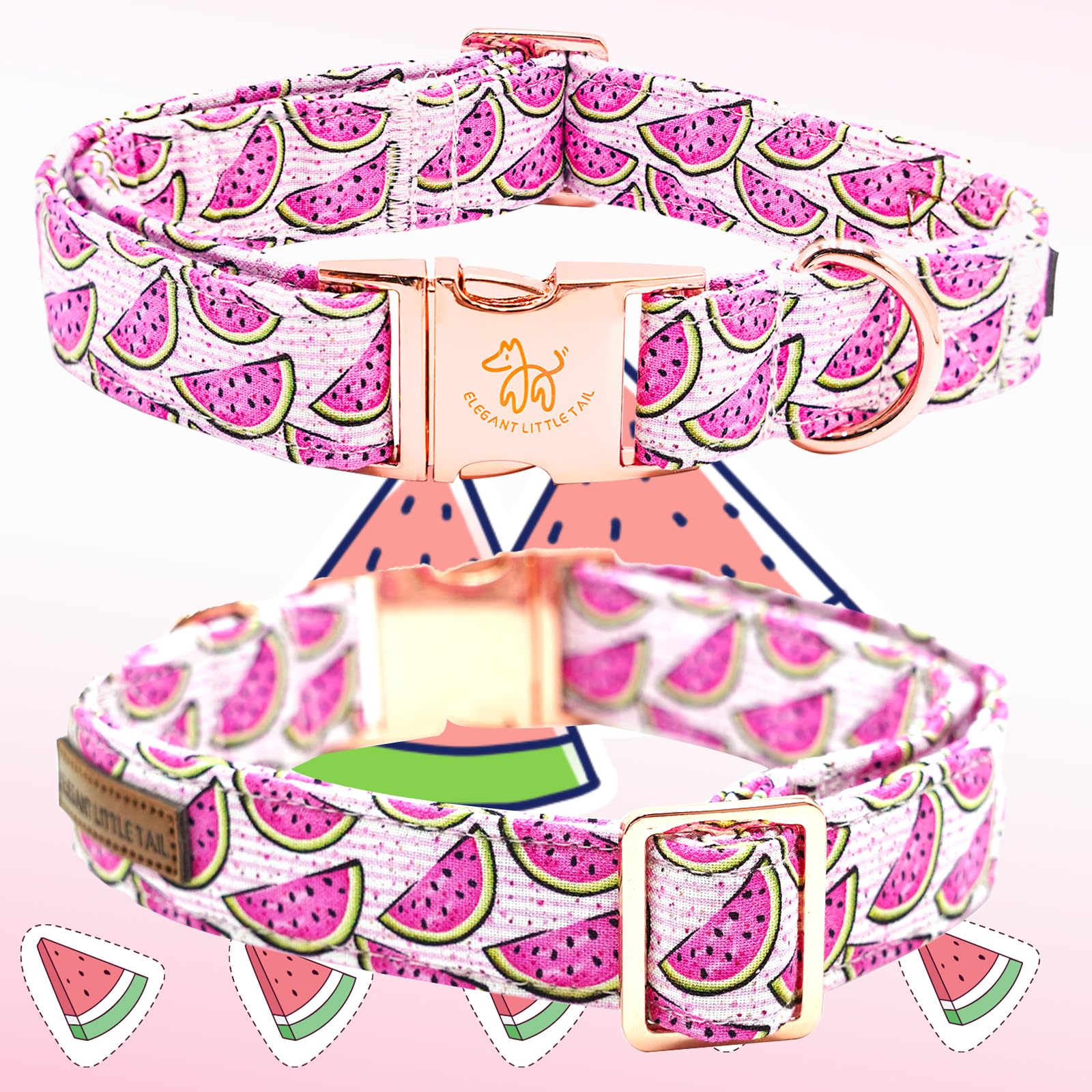 Elegant Little Tail Watermelon Print Summer Dog Collar - Cotton, Durable, Metal Buckle For X-Small Dogs