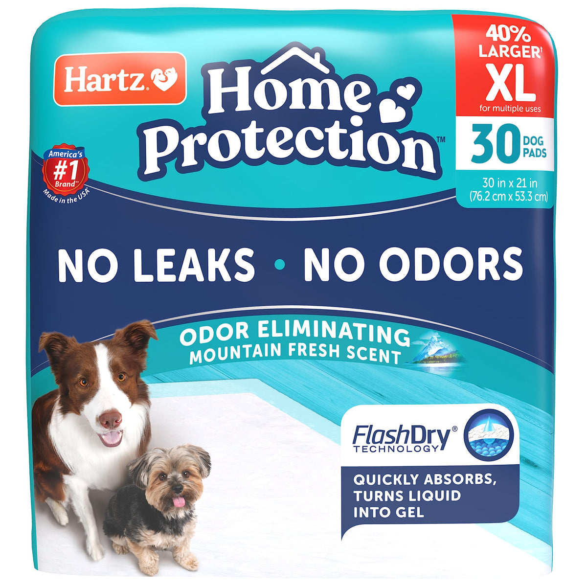 Hartz Home Protection Mountain Fresh Scented Dog Pads, Xl 30 Count, Super Absorbent & Won'T Leak, Odor Eliminating