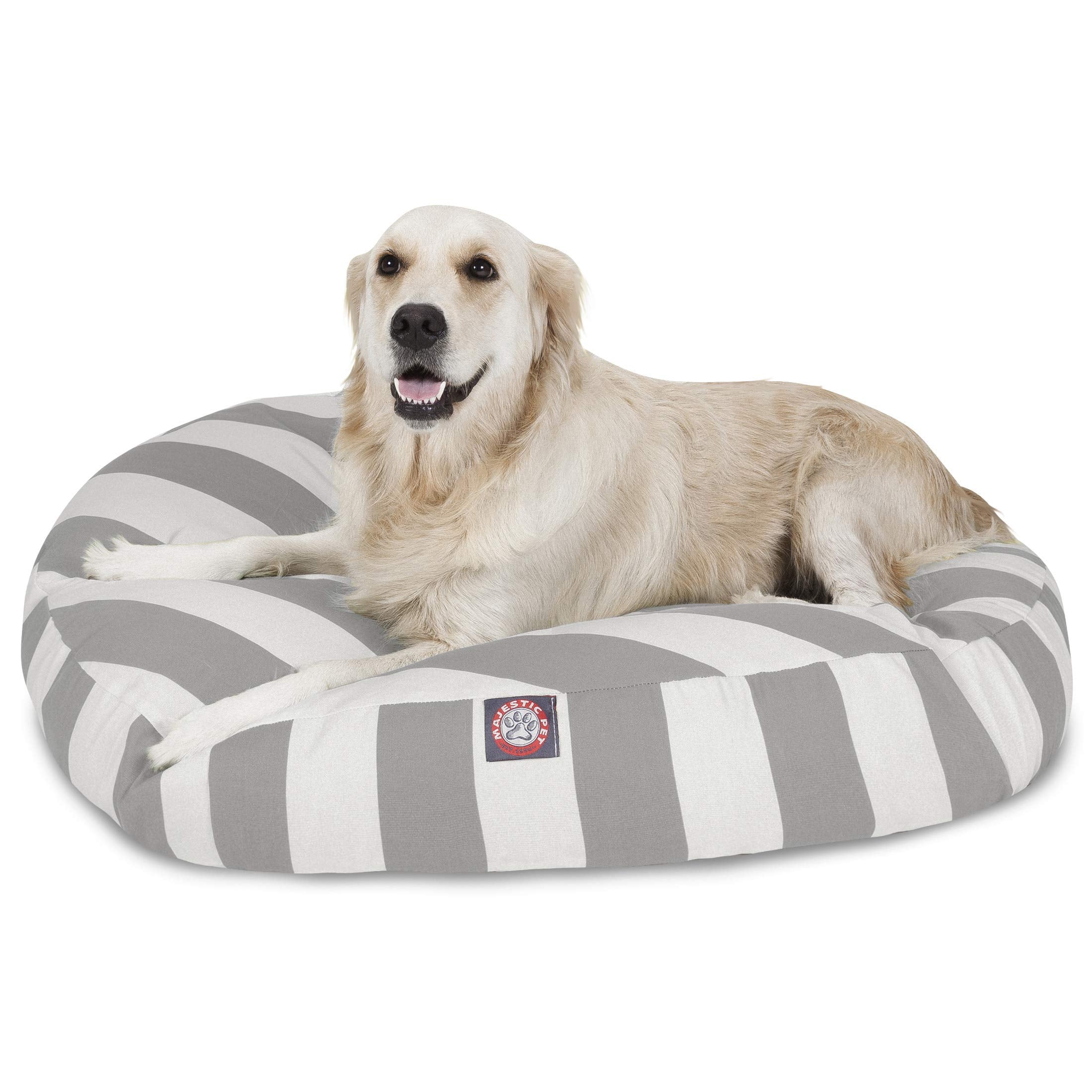 Majestic Pet Indoor Outdoor Vertical Stripe Round Pet Dog Bed With Removable Washable Cover, Gray, Large