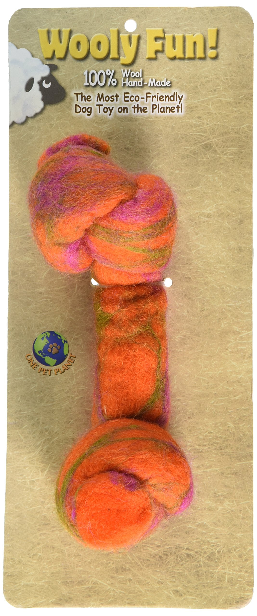 One Pet Planet Wool Knotted Bone Chew Toy, 8.5-Inch, Orange