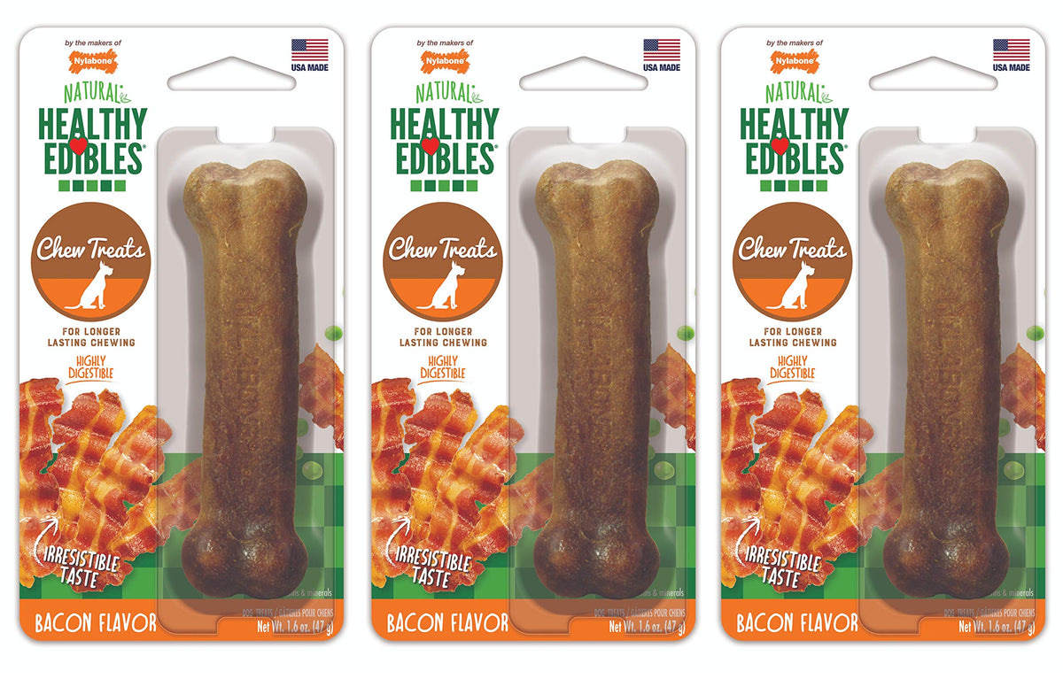 Nylabone 3 Pack Of Healthy Edibles Dog Chew Treats, 1.6 Ounces Each, Bacon Flavor, For Longer Lasting Chewing