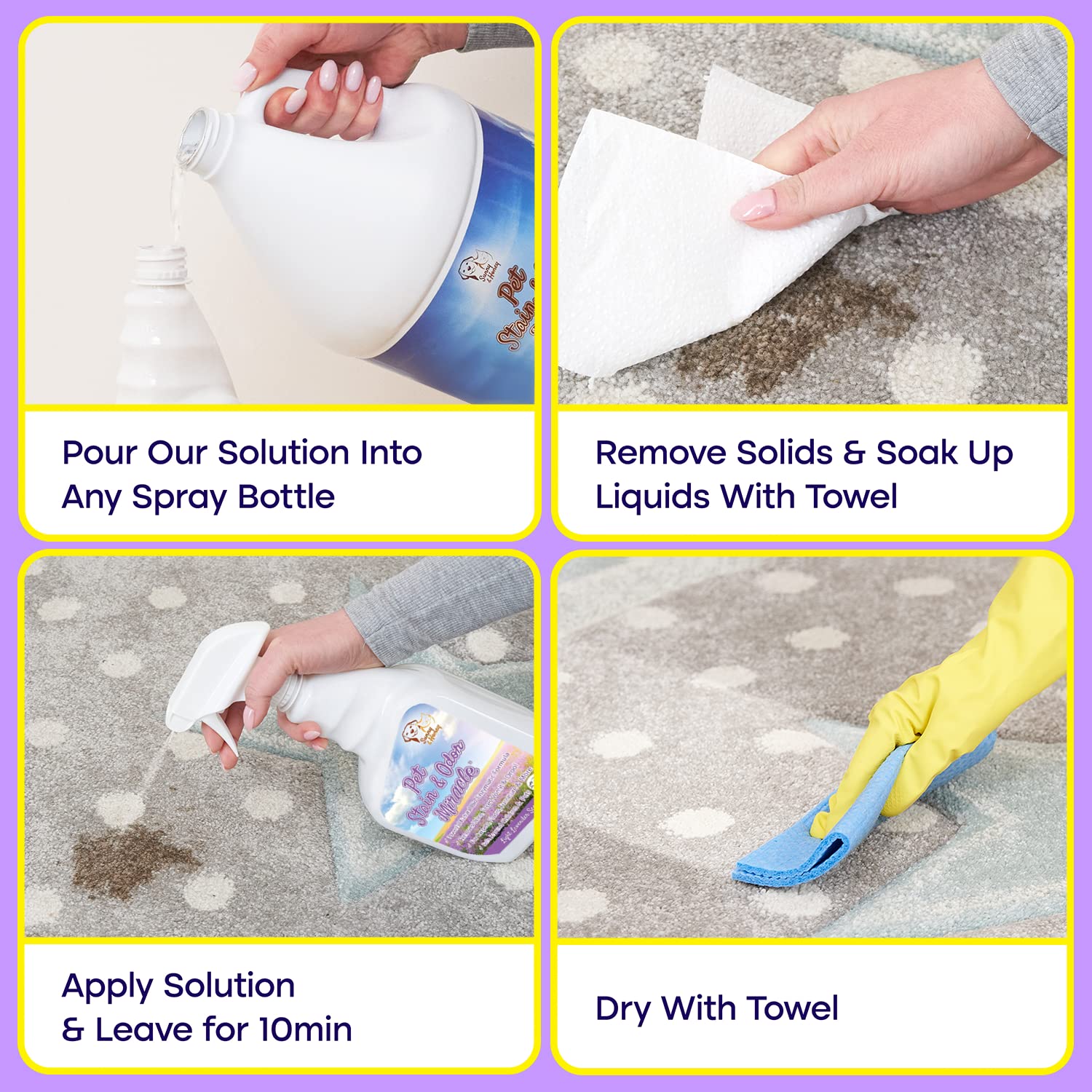 Sunny & Honey Pet Stain & Odor Miracle - Enzyme Cleaner For Dog And Cat Urine, Feces, Vomit, Drool (Light Lavender Scent, 1 Gallon)