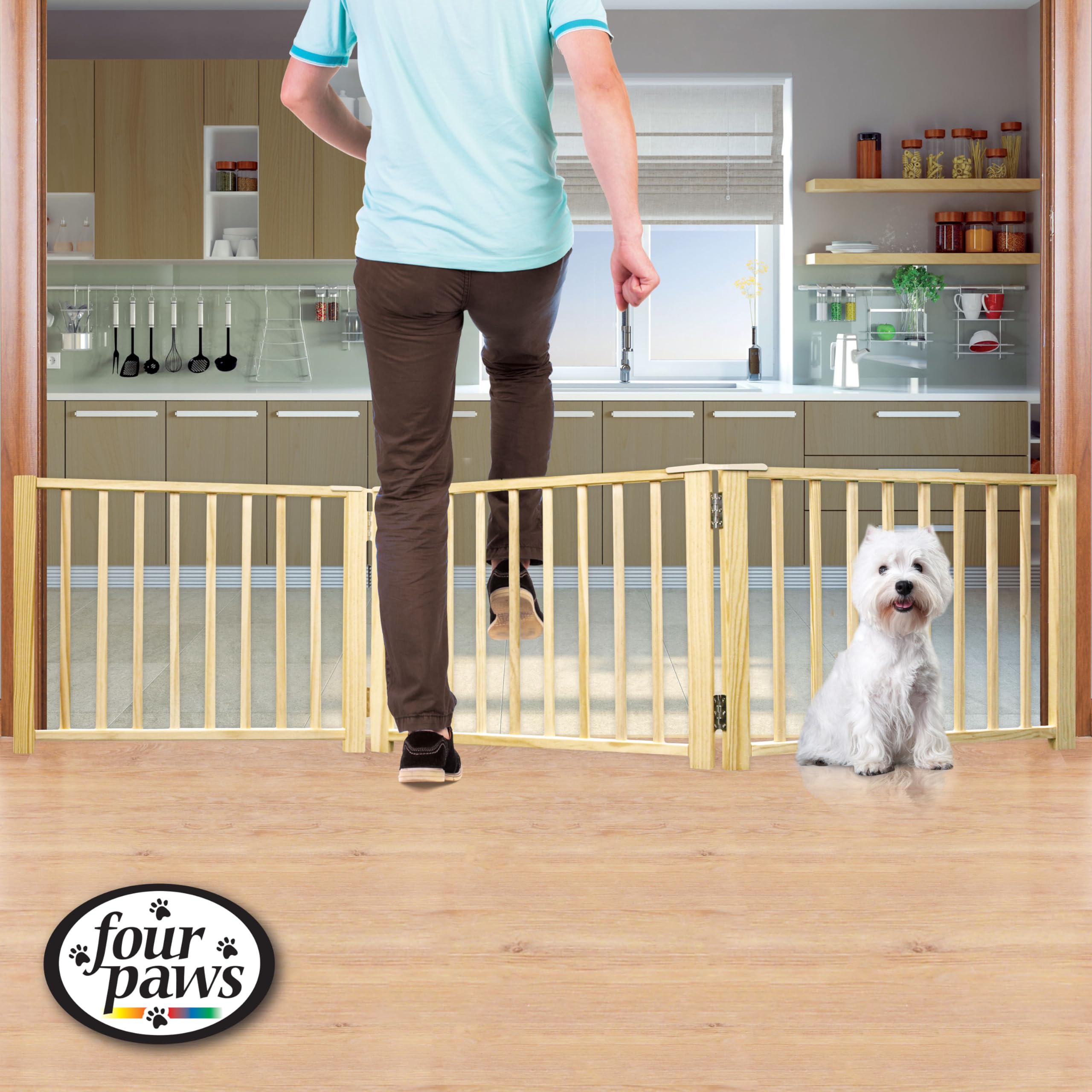 Four Paws Expandable Dog Gate, Wood Gate For Dogs, 3-Panel 24-68' W X 17' H