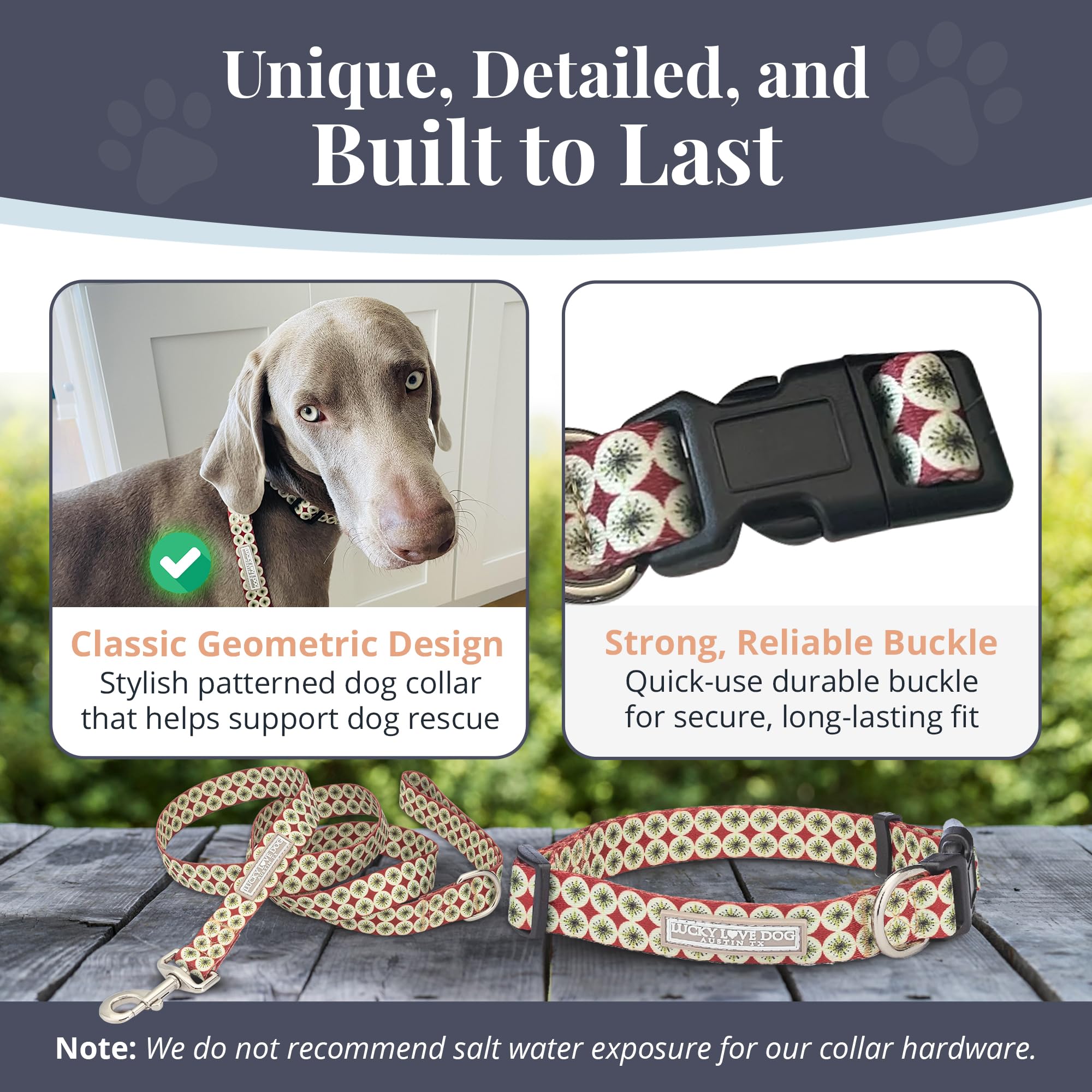 Lucky Love Dog - Easy Click Buckle Dog Collar With Leash Set Combo, Durable & Comfortable Collar For Male & Female Dogs, Pet Col