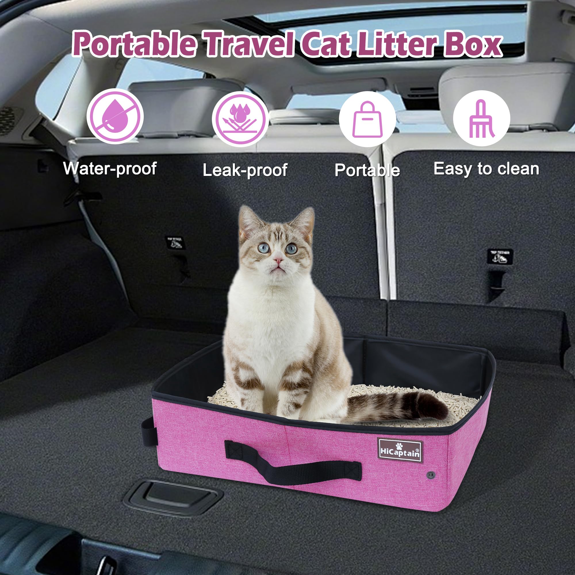 Hicaptain Portable Foldable Travel Litter Box, Foldable Cat Travel Litter Box - Leakproof, Waterproof. Ideal For Road Trip, Cars