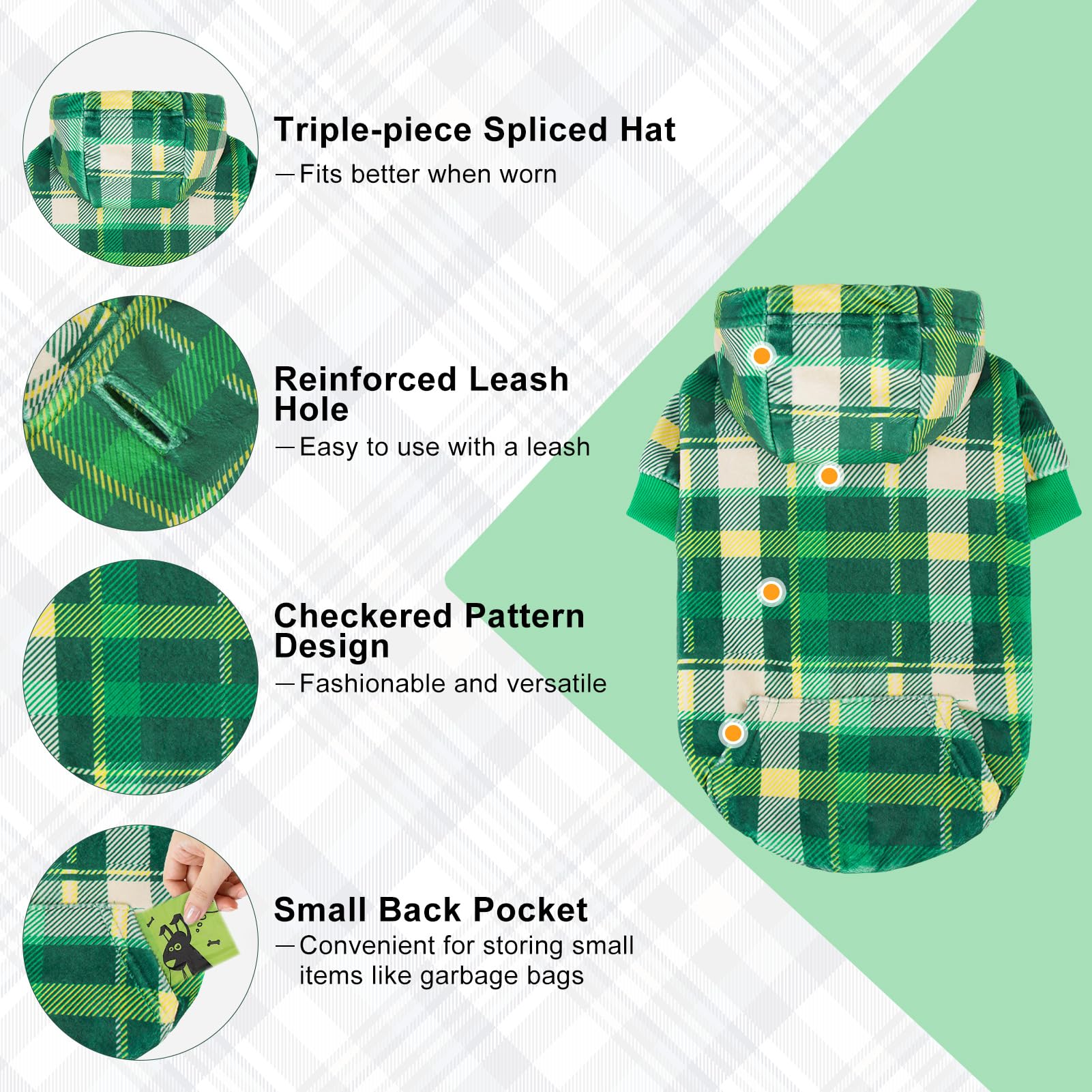 Beautyzoo Plaid Hoodie For Small Medium Large Dogs, British Style Soft Warm Sweater With Leash Hole, Hooded Cold Weather Clothes
