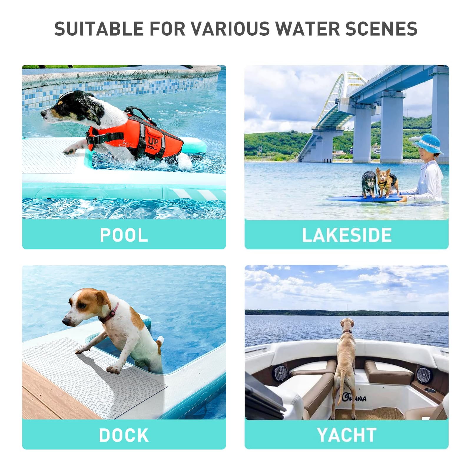 Inflatable Large Dog Water Ramp Float Floating Ramp-Swimming Pets Up to 200 Pounds Large Dogs-Inflatable Stairs for Boats, Docks